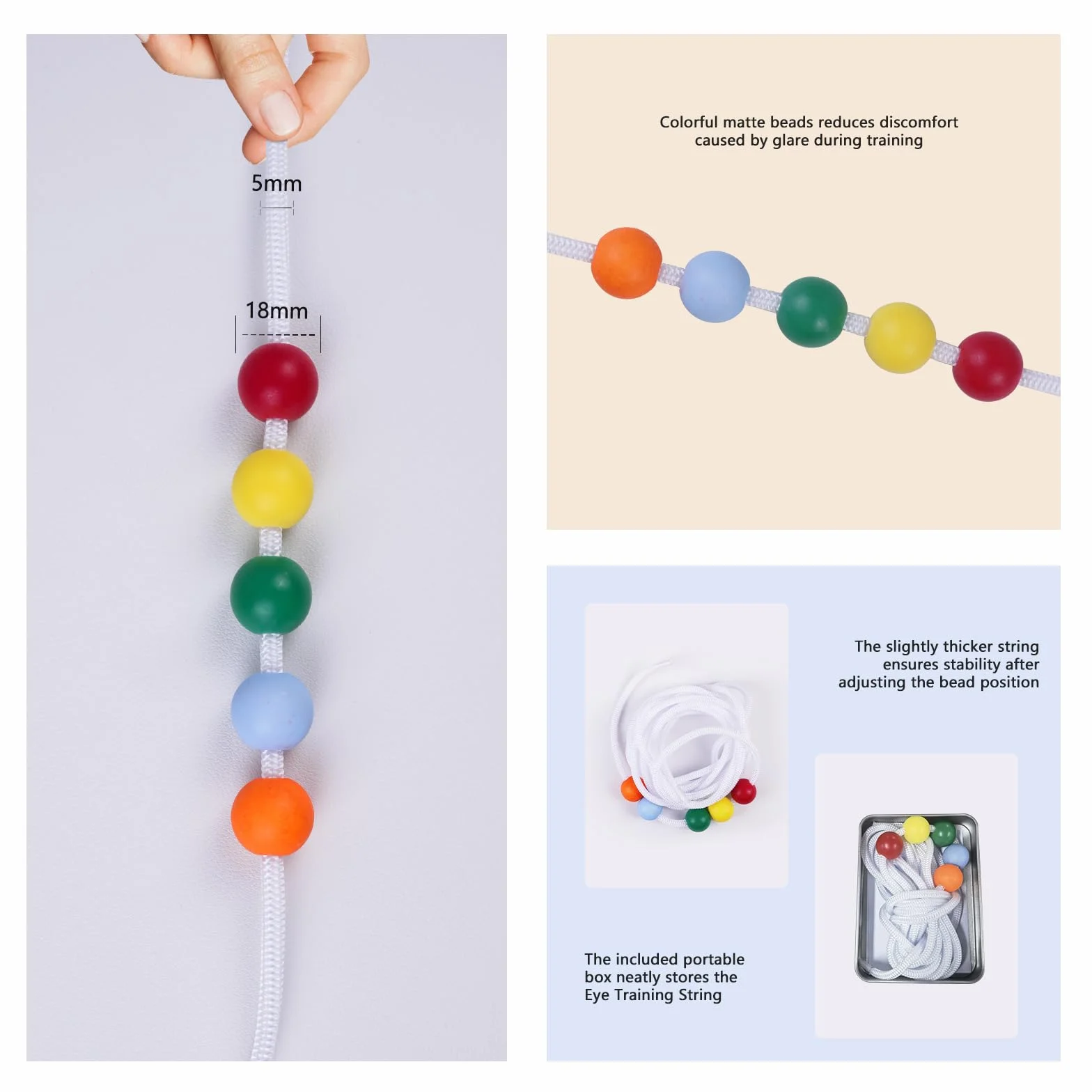 Corde d'entraînement Oculaire, Ensemble d'outils d'entraînement à La Convergence de La Vision avec 5 Perles, Corde de 300cm, Ruban à Mesurer et Crochet