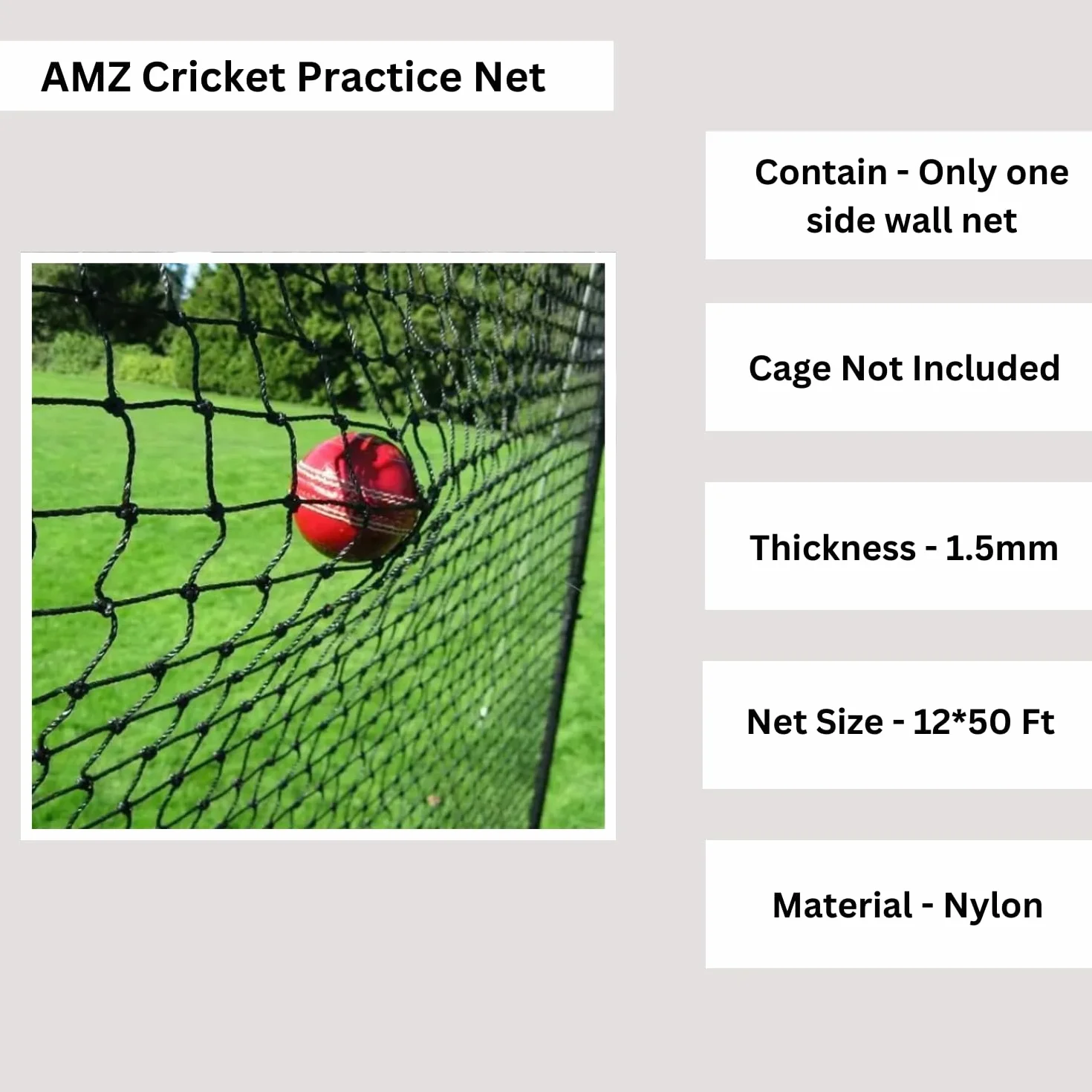 AMZ Sports Nets Filet d'entraînement de cricket régulier pour sports de plein air sur le terrain (1,5 mm d'épaisseur)