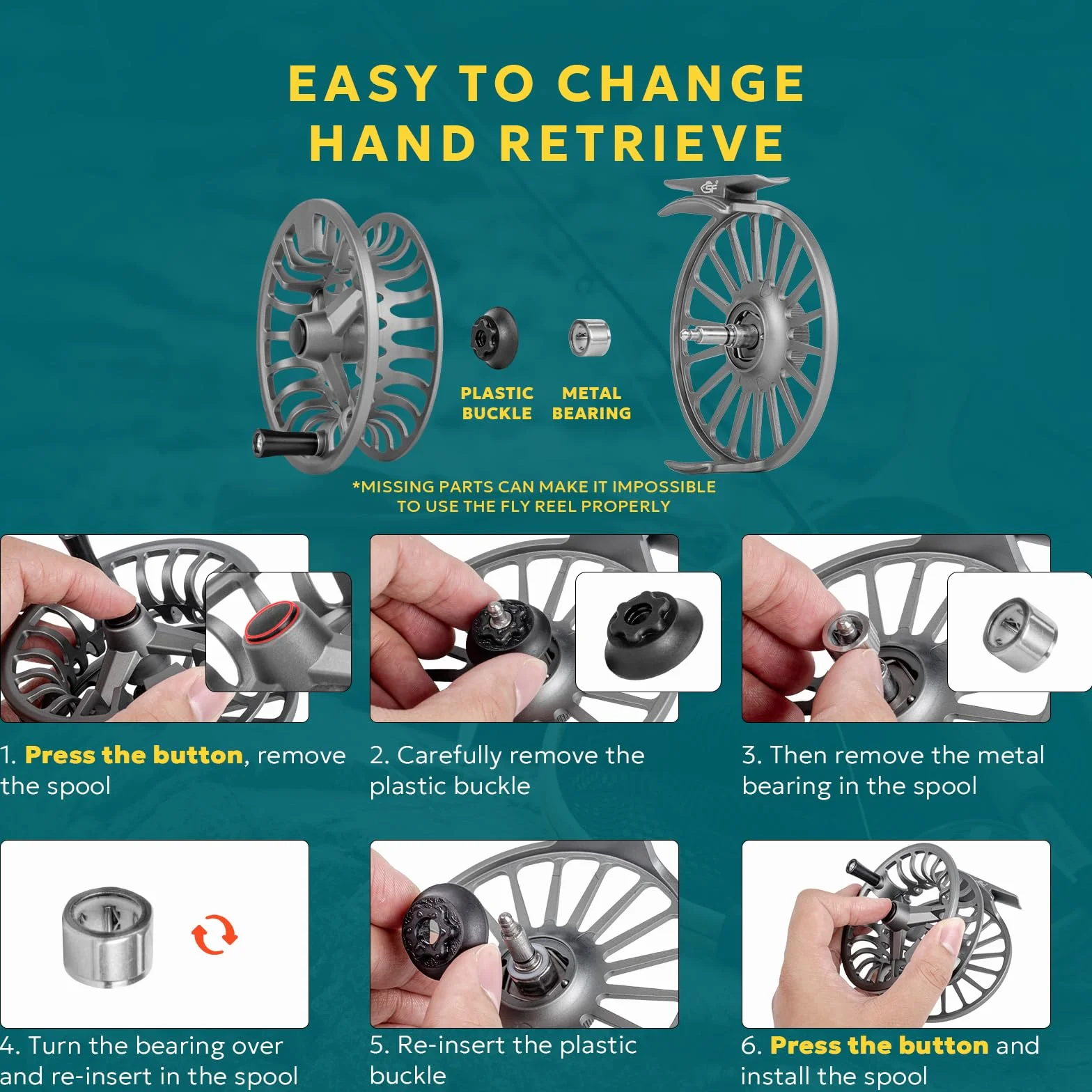 SF SF-003 5/6wt Fly Fishing Reel Single/Combo for Fly Fishing with Aluminum Alloy Body, Easy Spool Change, Pre-Loaded Fly Reel with Line Combo for Freshwater, Matte Gunmetal Gray