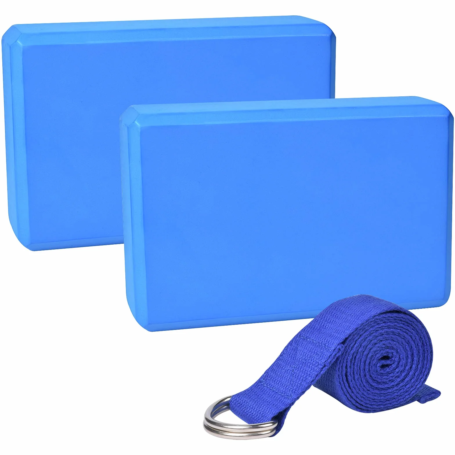 2 pcs Briques Yoga en Mousse EVA,Yoga Block avec Sangle de Yoga Antidérapant Bloc Yoga Brique Yoga Epais Yoga Accessoires Relaxation pour Yoga Exercices Relaxation Fitness,Pilates (Bleu)