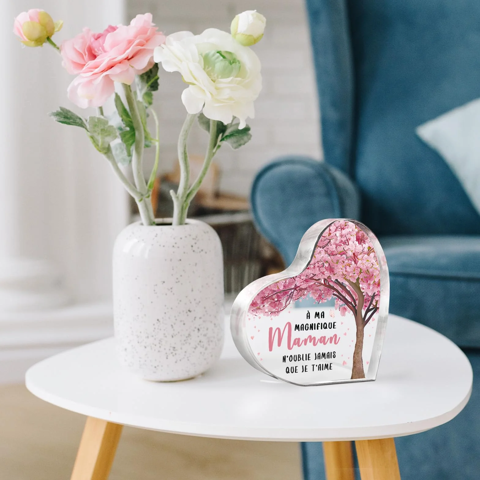 Plaque Cœur Décor de Bureau Cadeau Fête des Mères Anniversaire Maman Fille Fils