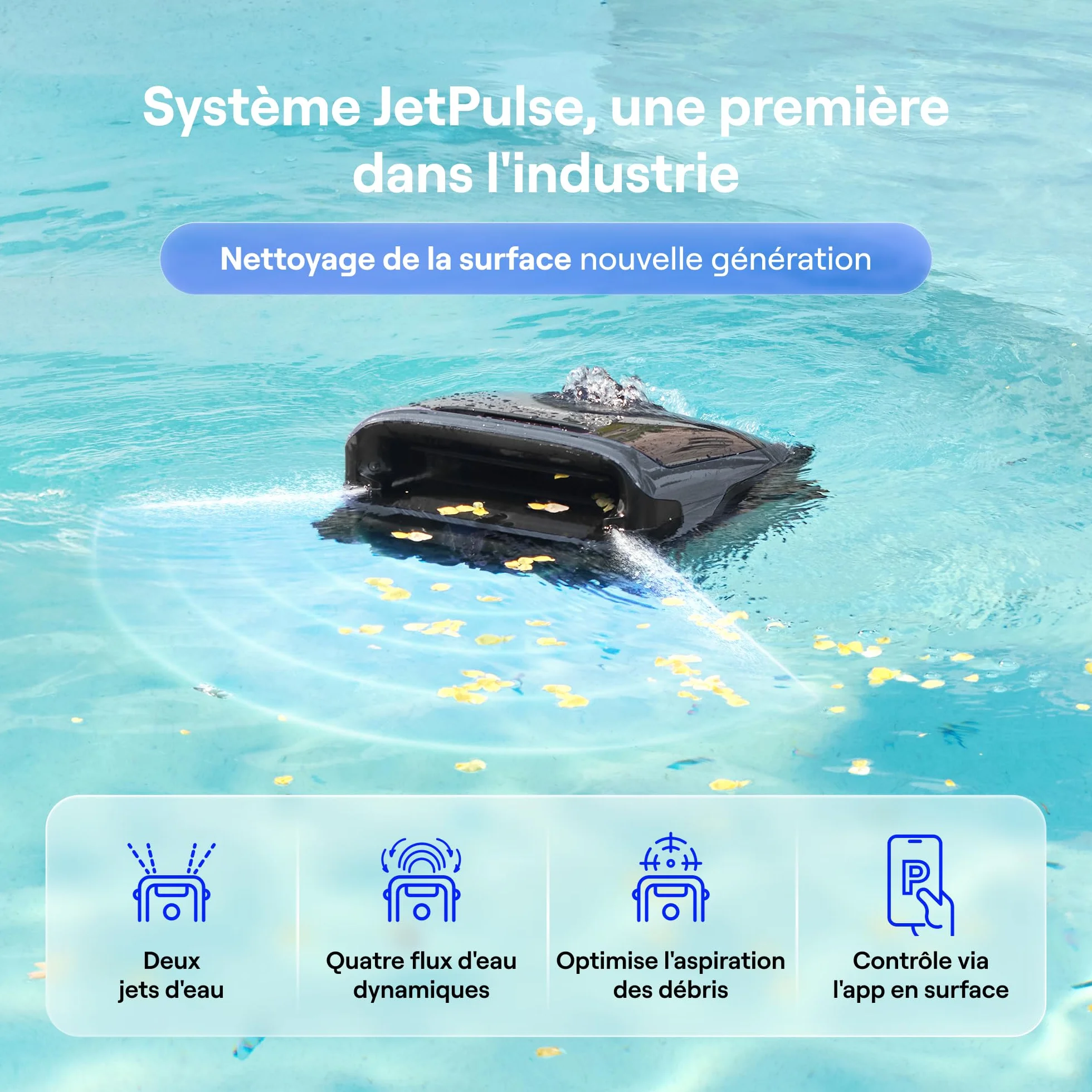Beatbot Sora 70 Robot Piscine sans Fil, Nettoyeur 4-en-1, Filtre XXL Spécial Feuilles, Autonomie 5H, Bleu