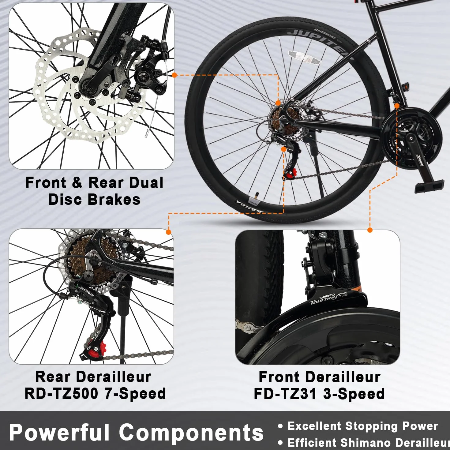 AVASTA Vélo de Course Adulte 700C 21 Vitesses Fourche Rigide Freins Double Disque 44 cm 50 cm