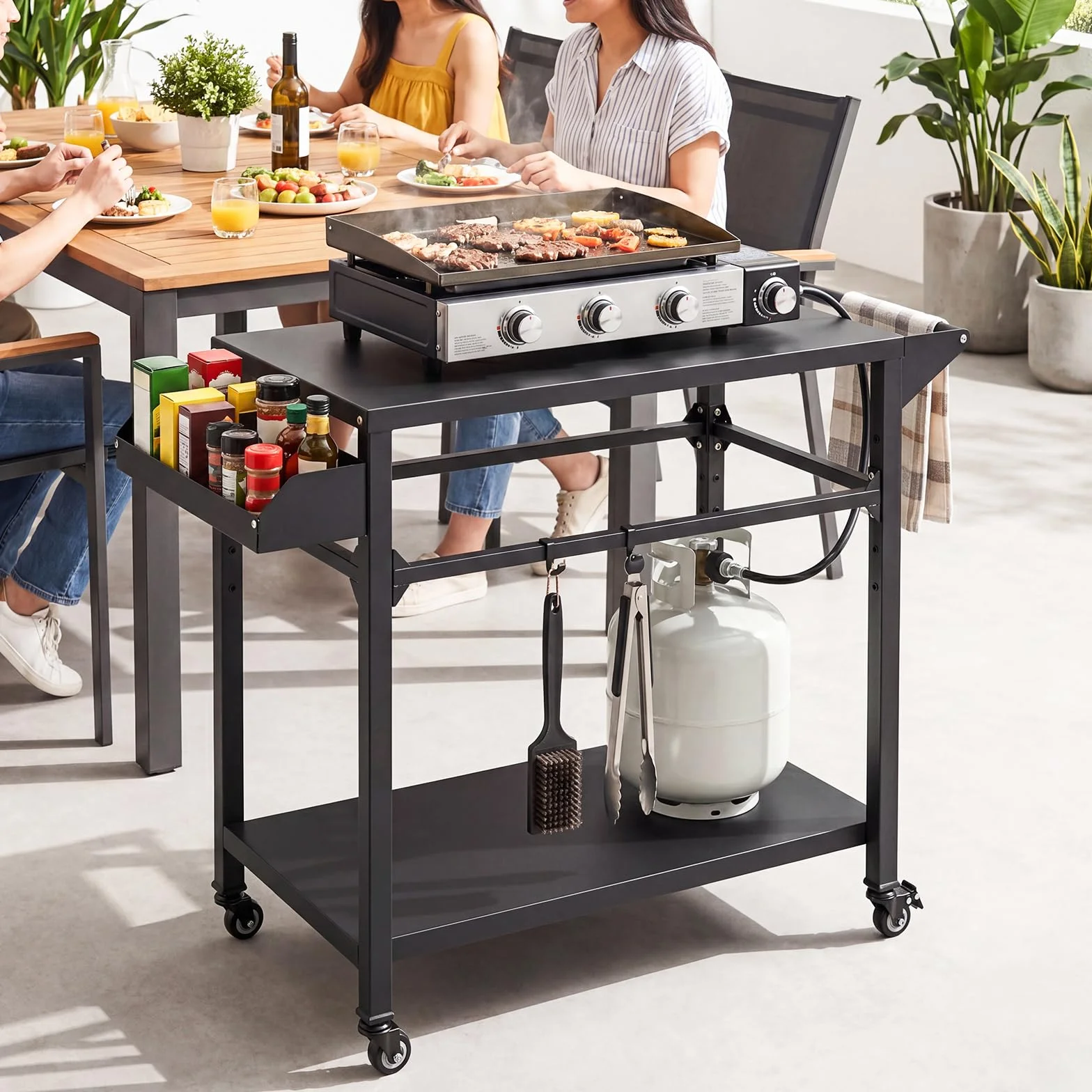 COSTWAY Chariot de Barbecue d'Extérieur 2 Niveaux, Table de Four à Pizza Mobile 100 x 45 x 80 cm