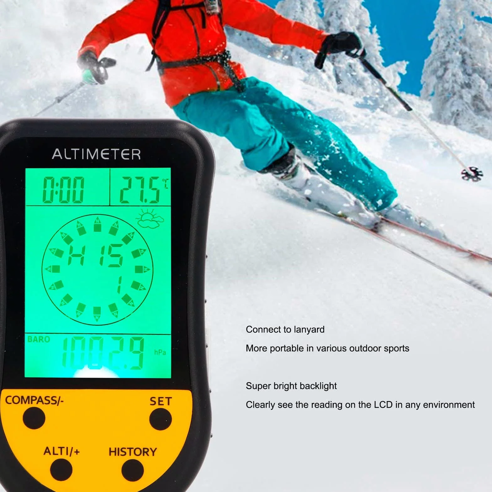 Buachois Altimètre Barométrique Numérique, 8 en 1 Extérieur Baromètre Multifonction Thermomètre Météo Portable LCD Pré-Avertissement Rappeler Boussole Altimètre Testeur de Pression