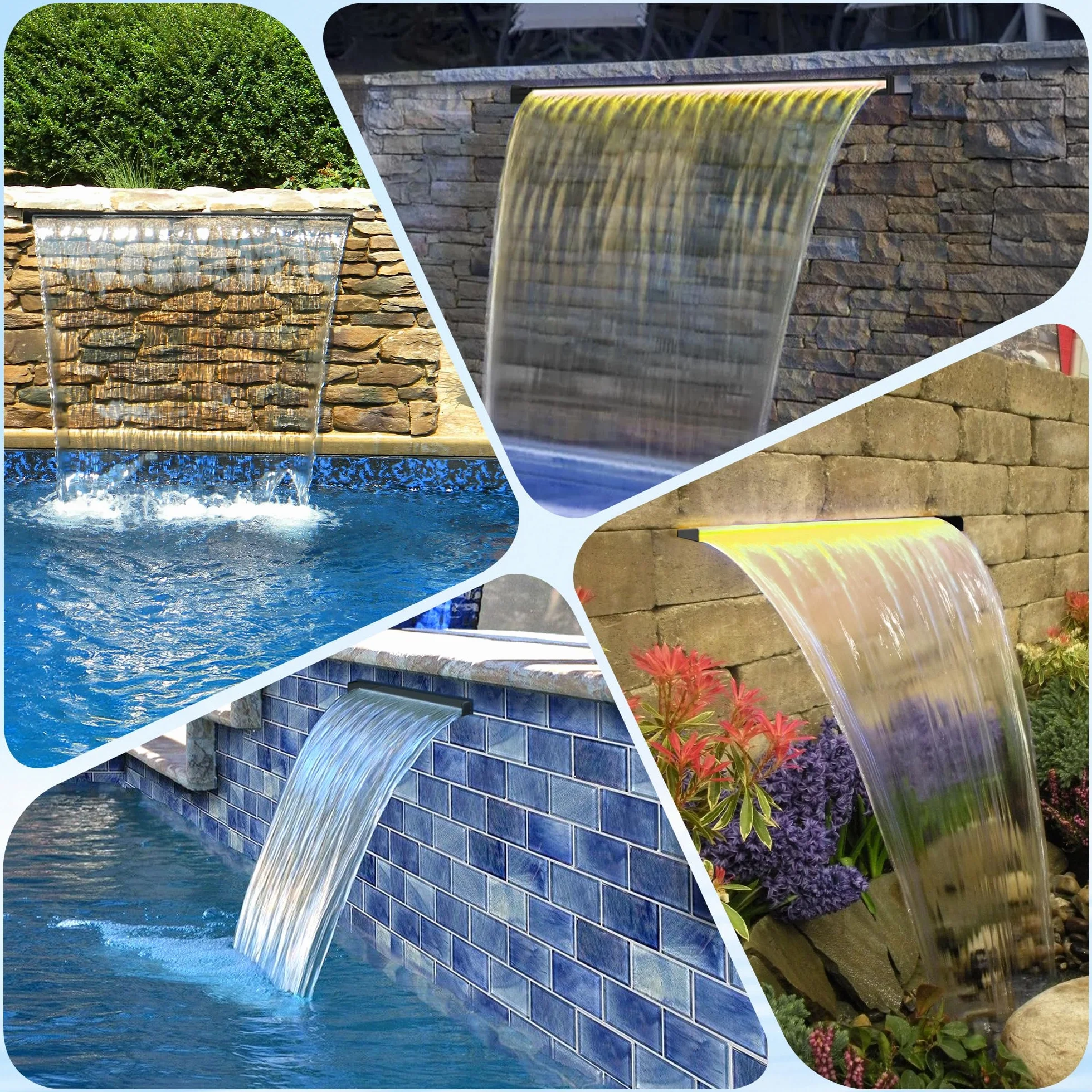 Cascade LED 60cm Acier Inoxydable Pompe Bassin 80W 4500 l/h Jardin