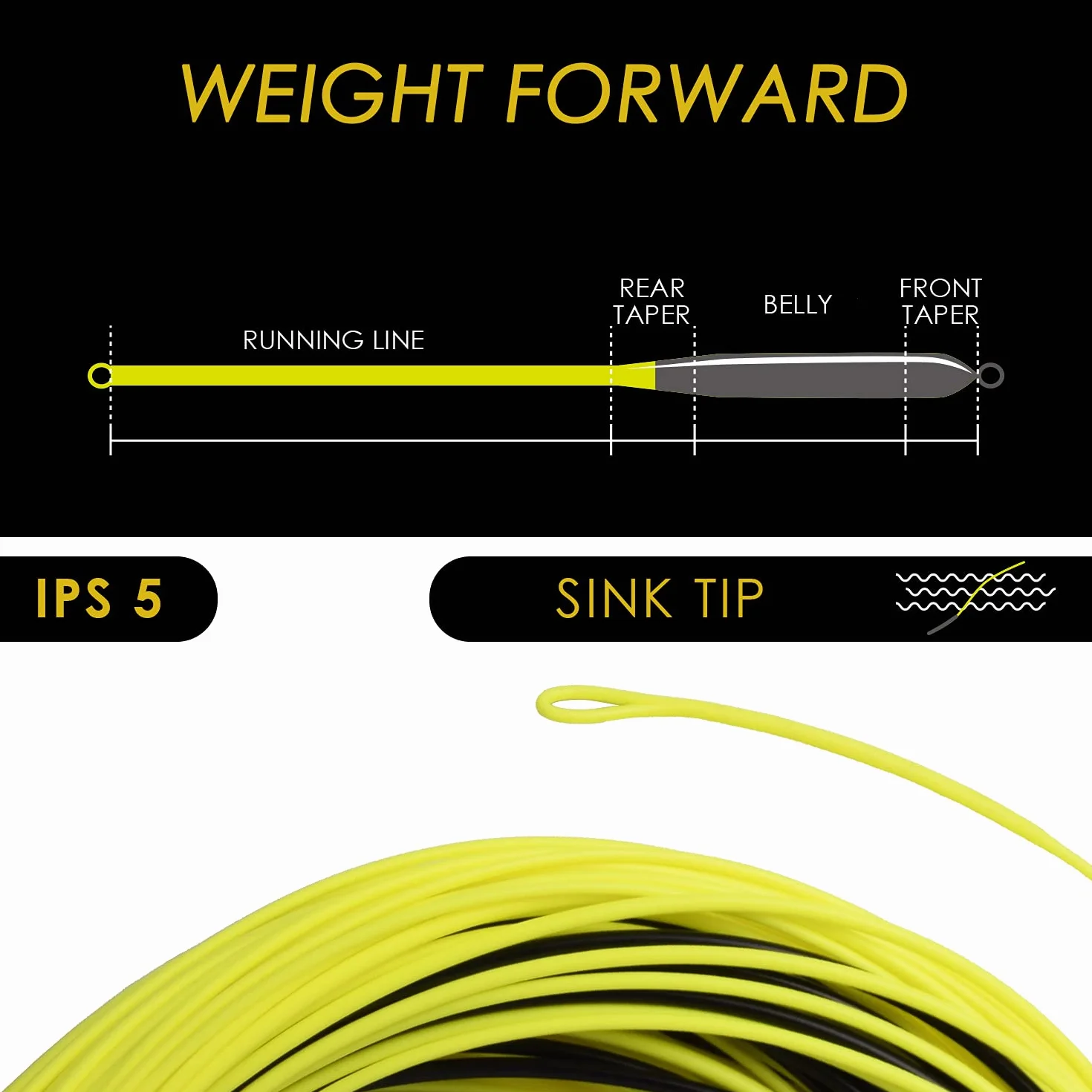 SF Ligne de pêche à la mouche - Coulée complète, Poids-avant - WF 4, 5, 6, 7, 8, 9 - 27 à 30,5 m - IPS3/IPS5, Citron noir., WF9S/S5 100FT IPS5