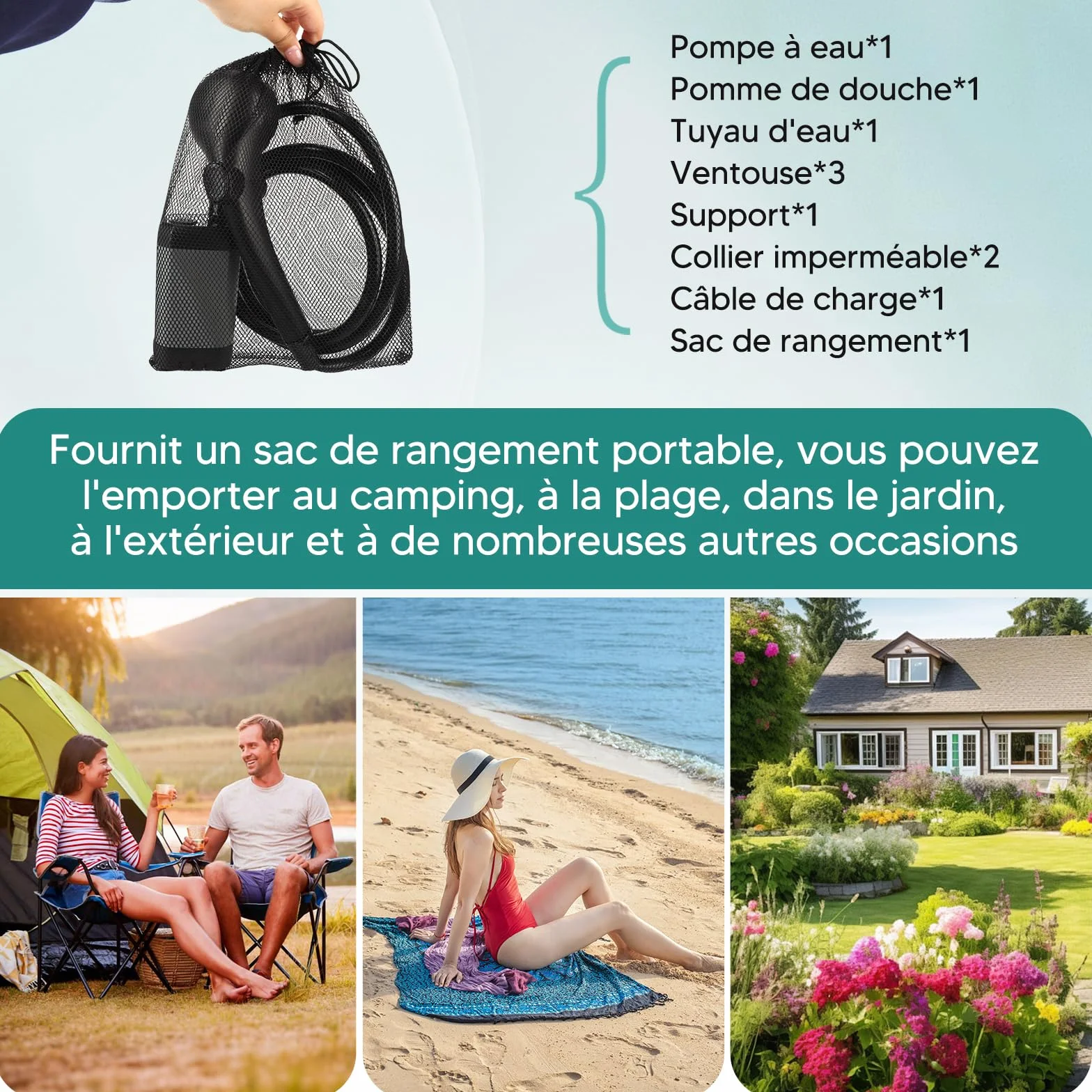 ShinePick Douche Camping, Douche Portable 3000mAh Rechargeable Avec écran LED Intelligent 3 Modes de Douche IPX7 Etanche Convient pour le Camping, l'extérieur, La Voiture, Les Animaux Domestiques