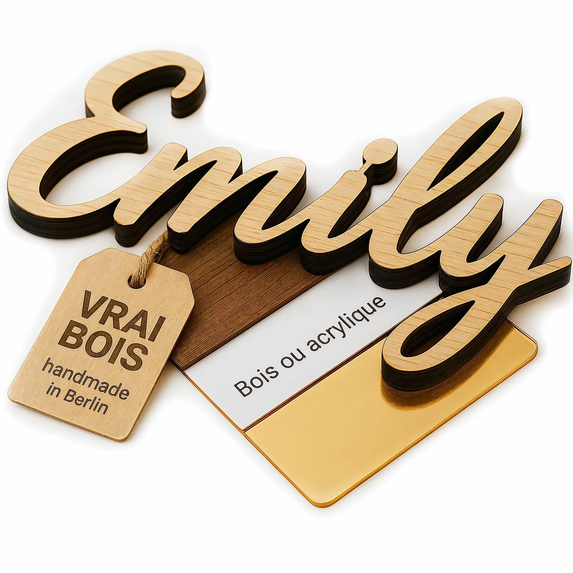 Plaque Porte Personnalisée en Bois & Acrylique Effet 3D – Déco Murale Enfant – TIEFENWERK®