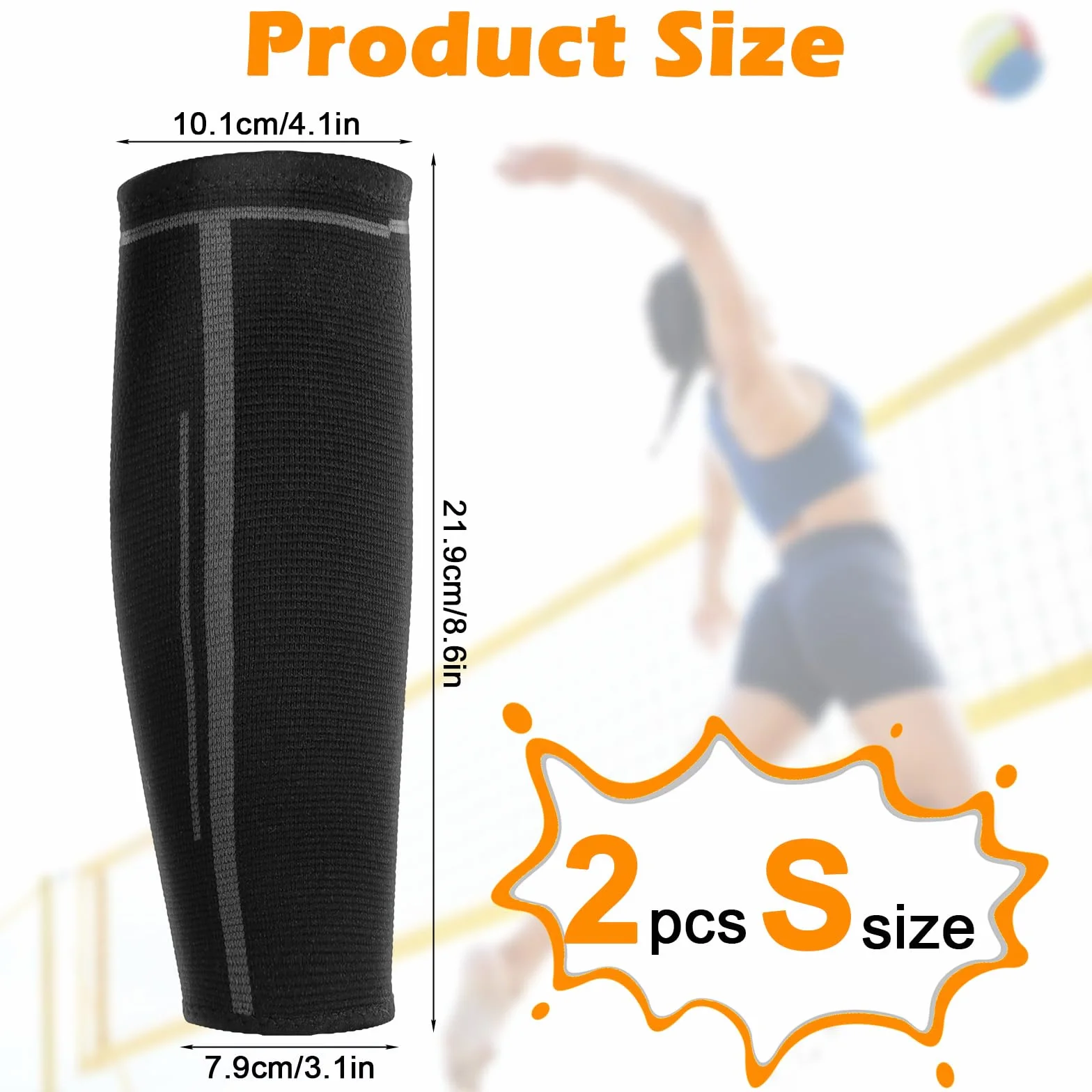 1 paire de manchons de compression pour volleyball, sport, entraînement, femme, taille S, Noir