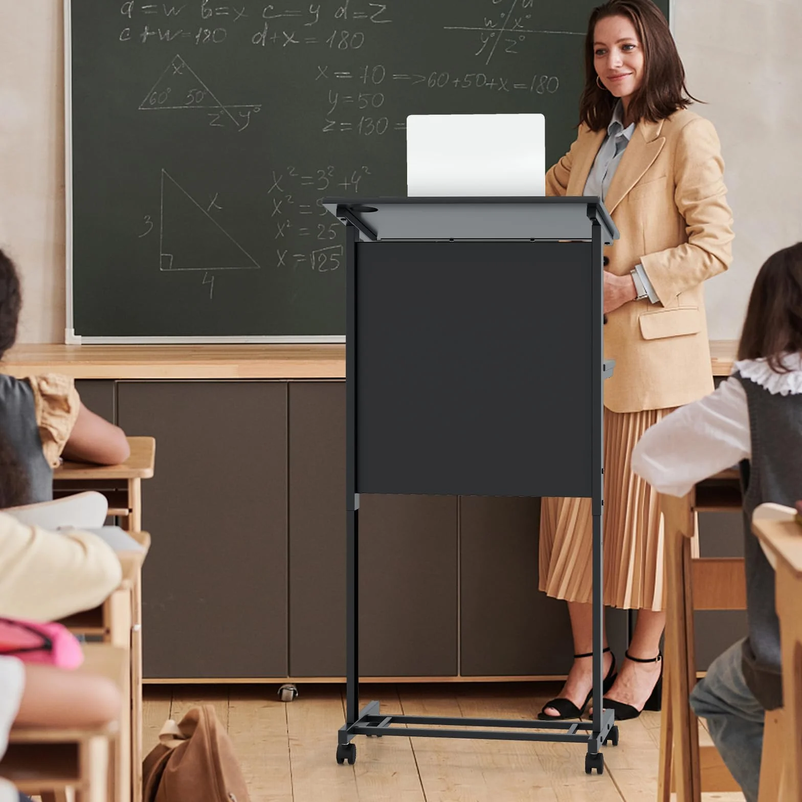 FANTASK Pupitre à roulettes réglable en hauteur avec plateau incliné, Table pour ordinateur portable, Noir