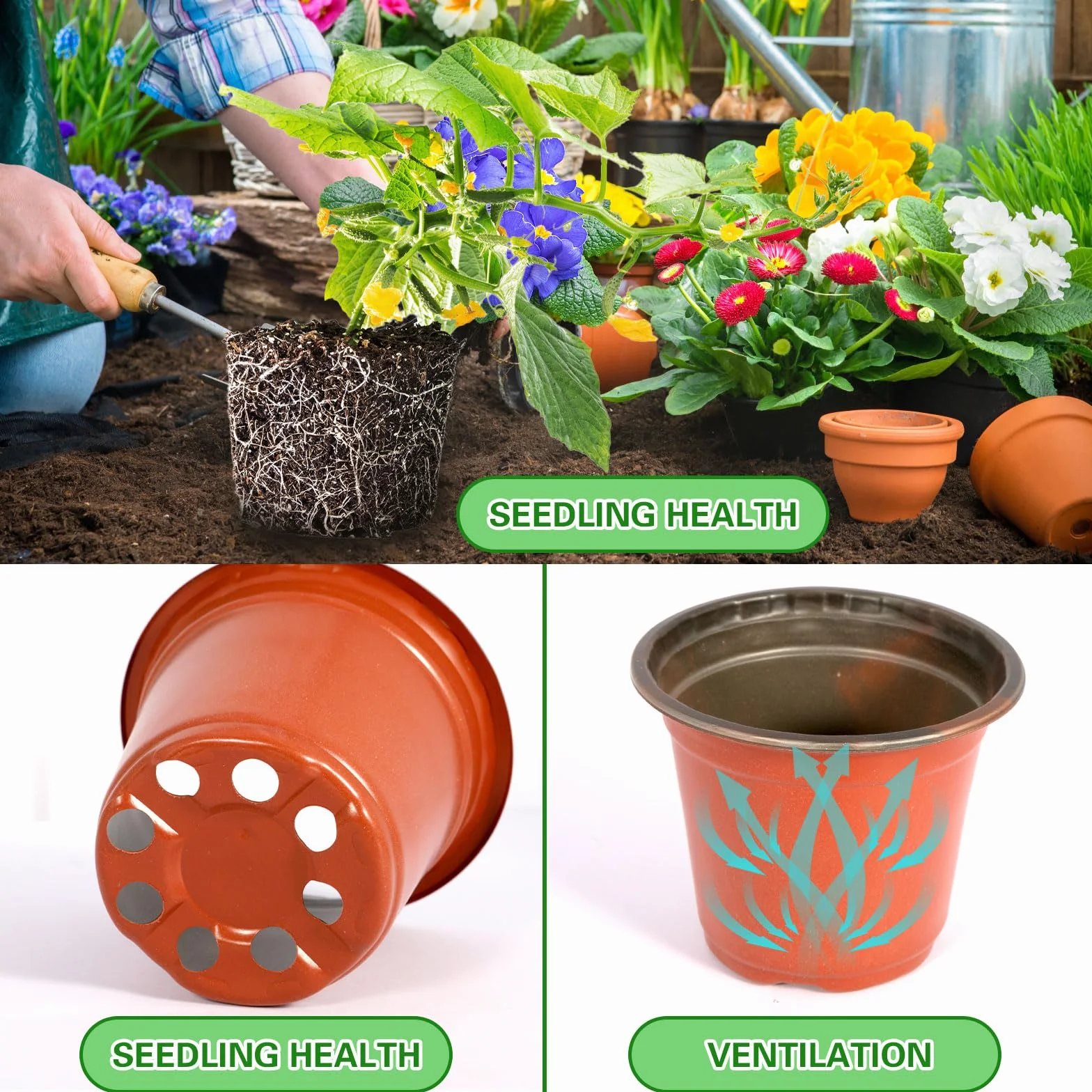 Pot de Fleur Plastique 10cm avec 100 Étiquettes, Pot Semis Réutilisable pour Plantation Intérieure et Extérieure