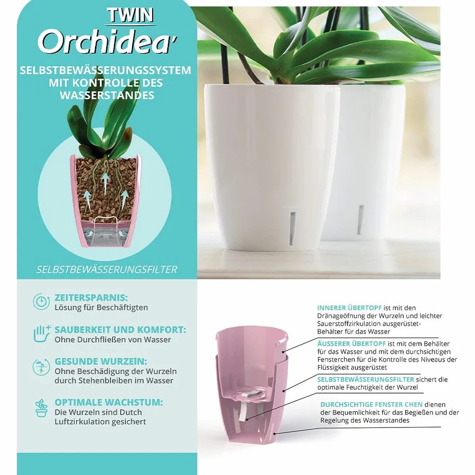 Santino ORCHIDEA Pot à Orchidée Arrosage Automatique 15 cm 2 L Transparent