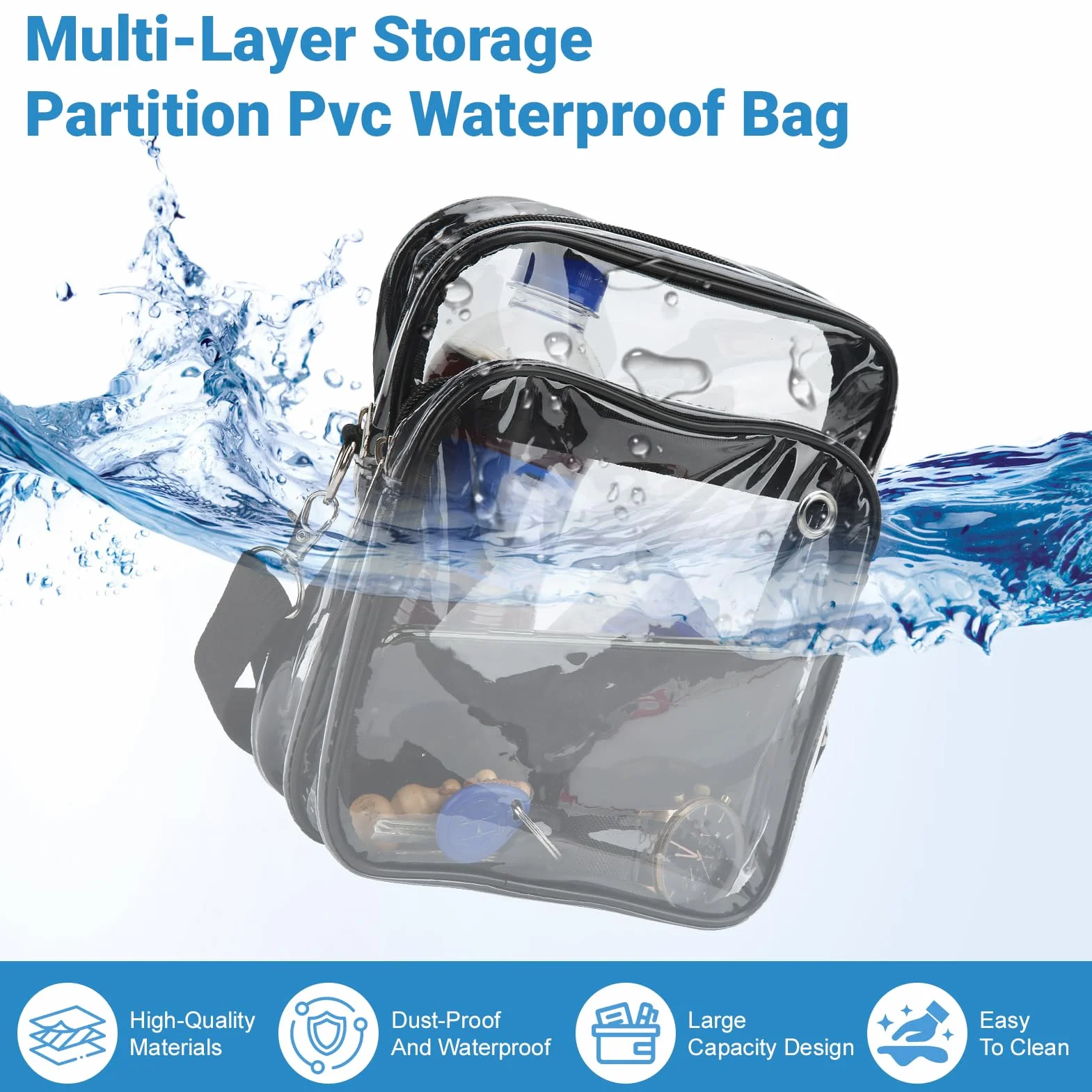 Sac à bandoulière transparent en PVC pour stade voyage plage sport