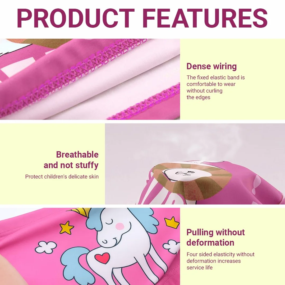 Lot de 2 bonnet piscine enfant imperméable licorne, bonnet de bain fille polyester rose 1-7 ans