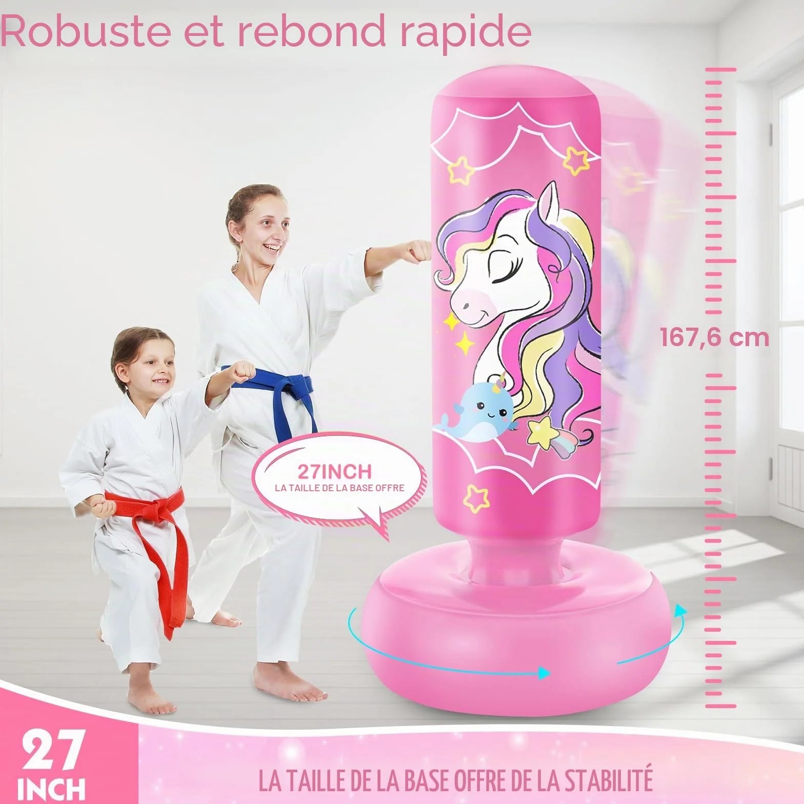 YORWHIN 168cm Sac de Frappe Gonflable pour Enfants avec Gants de Boxe, Sac de Boxe sur Pied, pour Les Enfants, Les Filles, Set de Frappe pour Pratiquer Le Karaté, Le Taekwondo et Le MMA