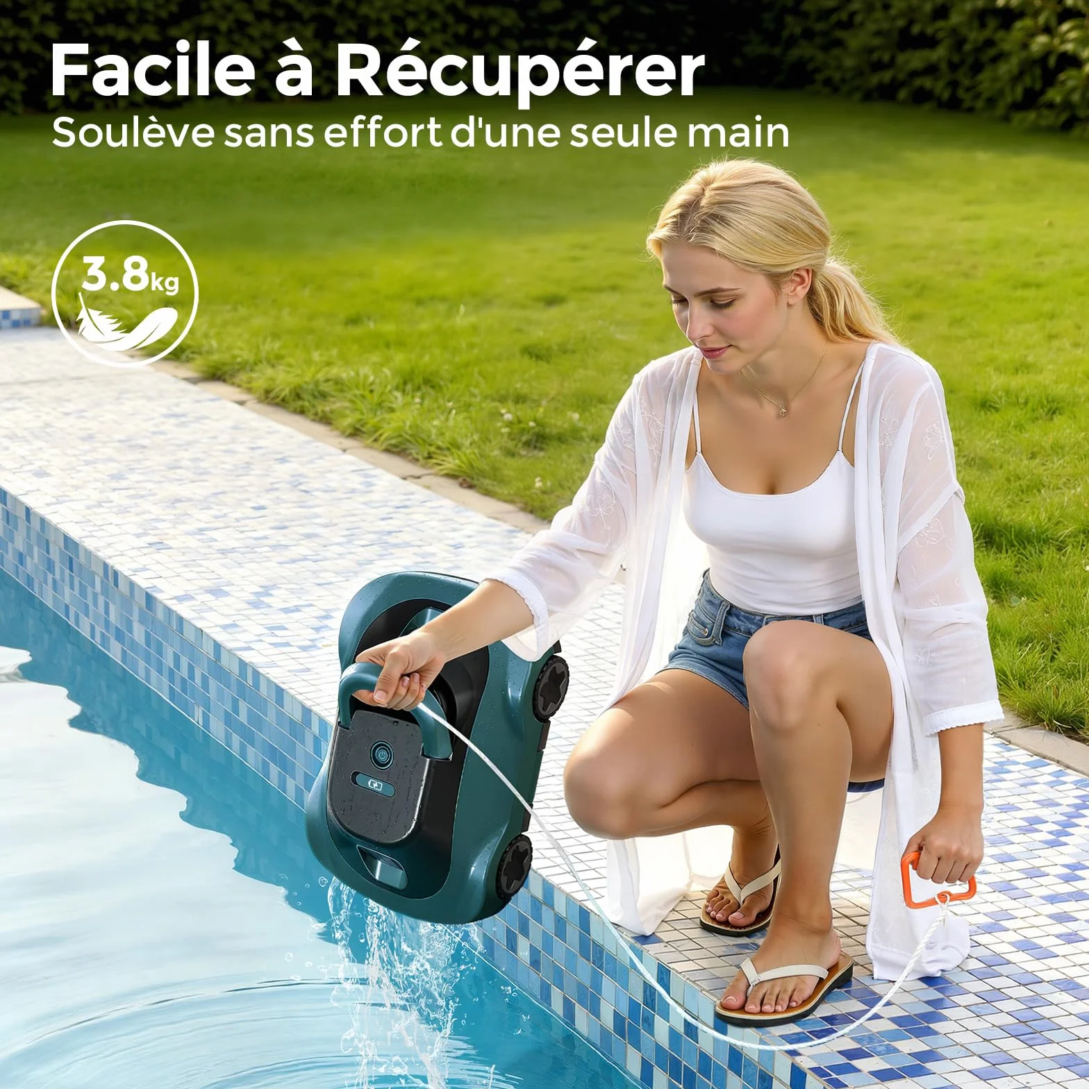 Robot Piscine sans Fil 180 Min Autonomie Aspiration Puissante Navigation Intelligente Filtration Ultra-Fine Auto-Parking pour Piscines Hors Sol 200m²