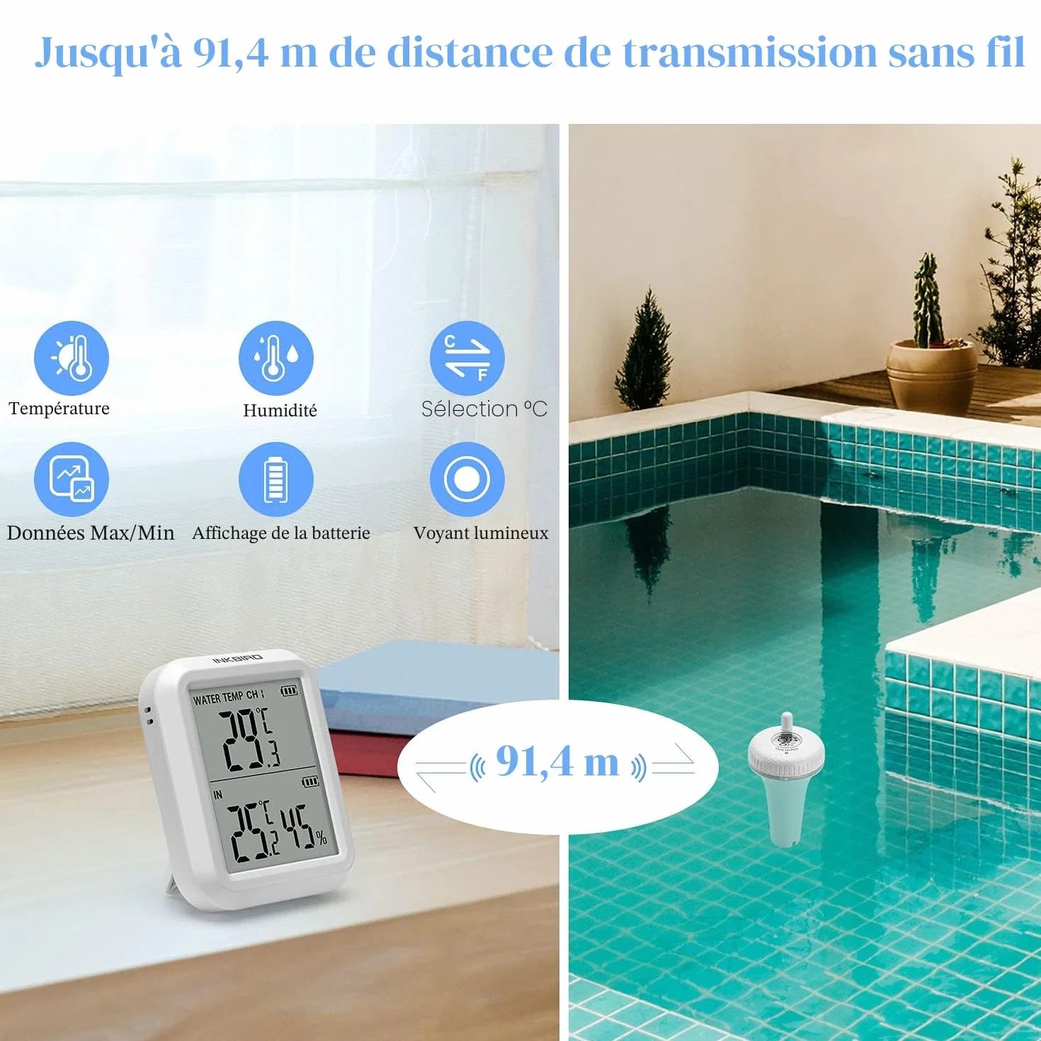 Inkbird Termometr Pływający Basen Bezprzewodowy LCD Cyfrowy Zewnętrzny Wewnętrzny Akwarium SPA Staw