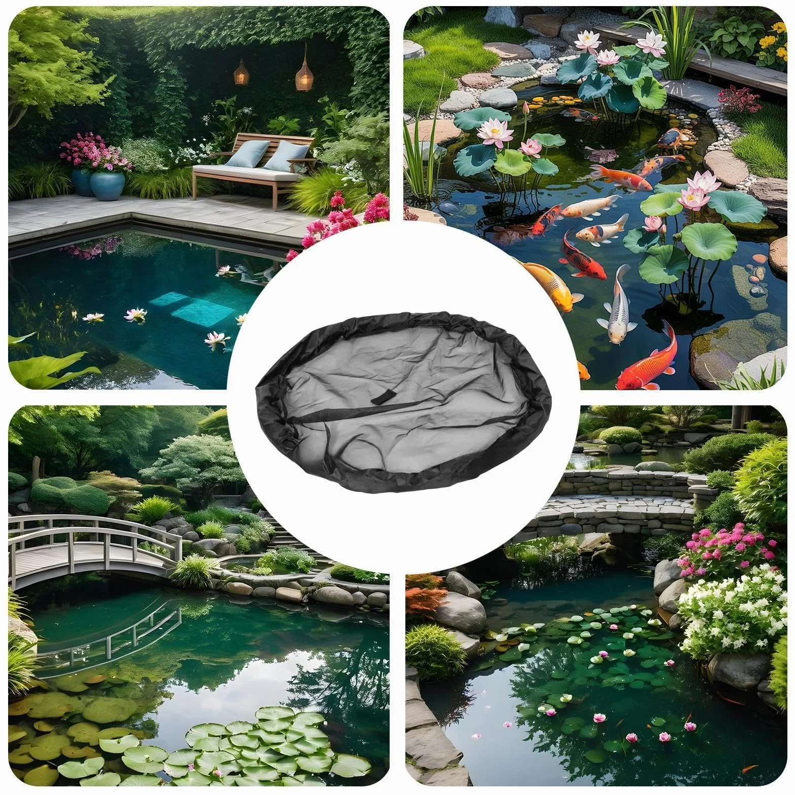 Barrière Flottante Filet de Protection Usine avec Cadre 45CM pour Bassins Extérieurs, Étangs et Jardins
