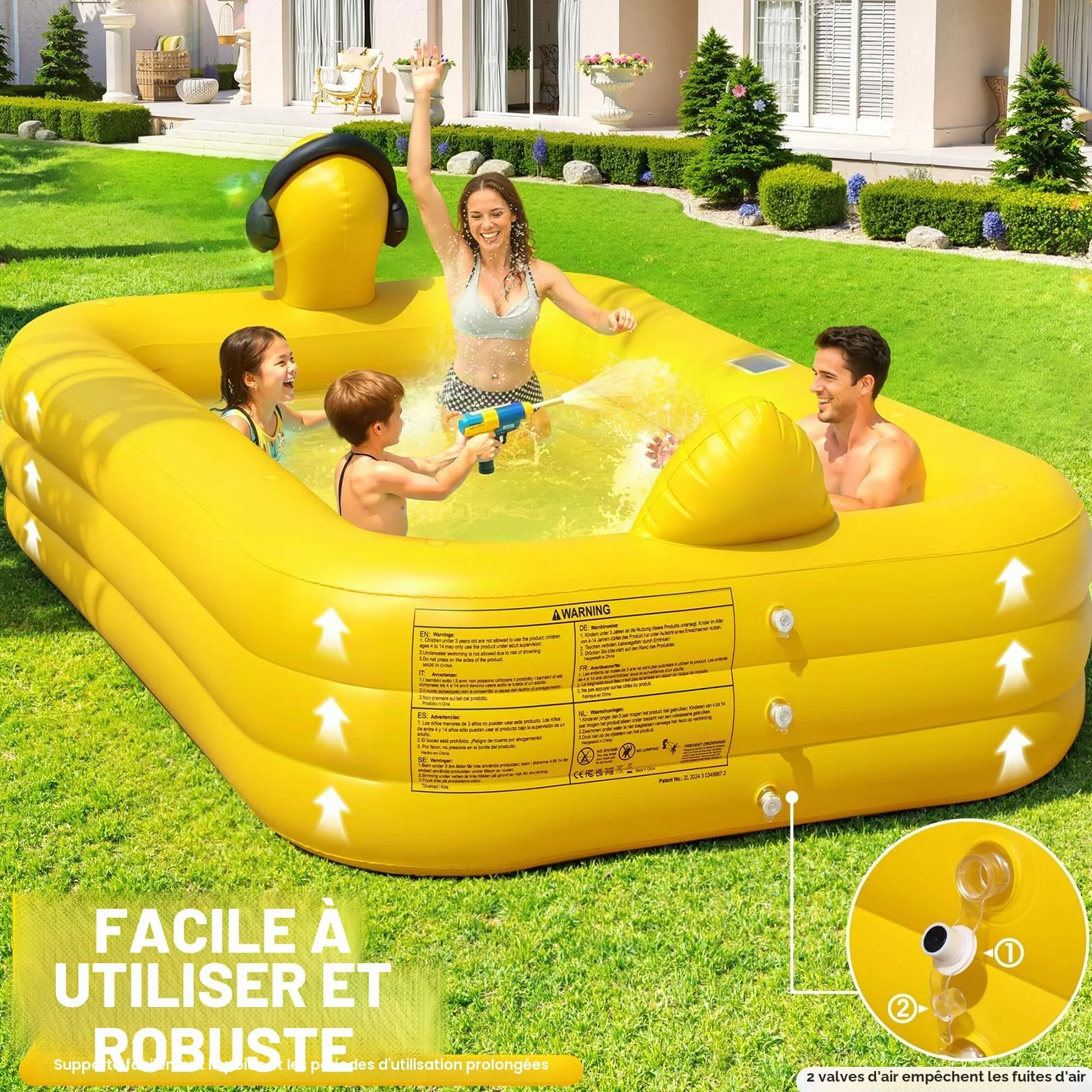 KingSom Piscine Gonflable Rectangulaire avec Lumières Solaire 254 x 160 x 56 cm