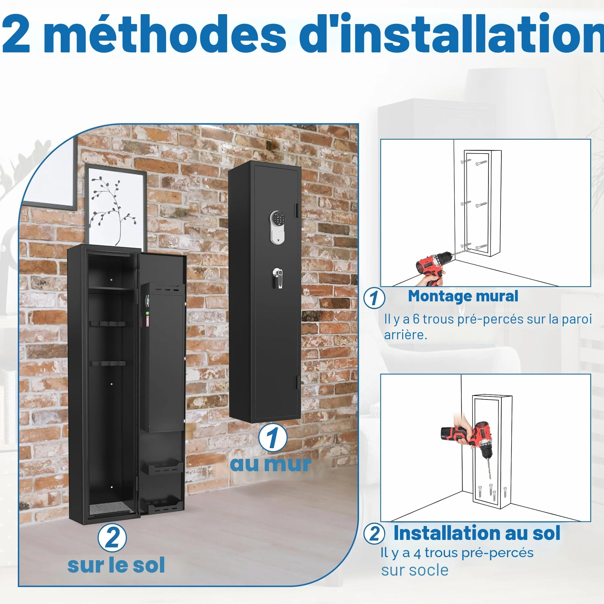 UISEBRT Armoire à armes pour 3 à 5 fusils - Armoire à munitions - Avec serrure électronique et empreintes digitales - Réglable - Pour armes longues, pistolets et munitions