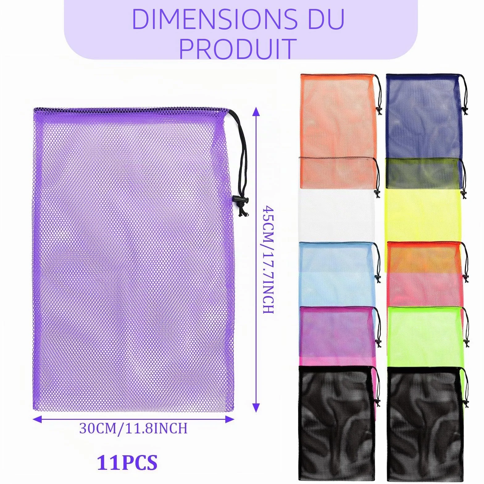 NICKLIN Sacs en Maille avec Cordon de Serrage 30 x 45 cm, Grands Sacs à Cordon en Maille Nylon Durable pour Plage Sport Rangement