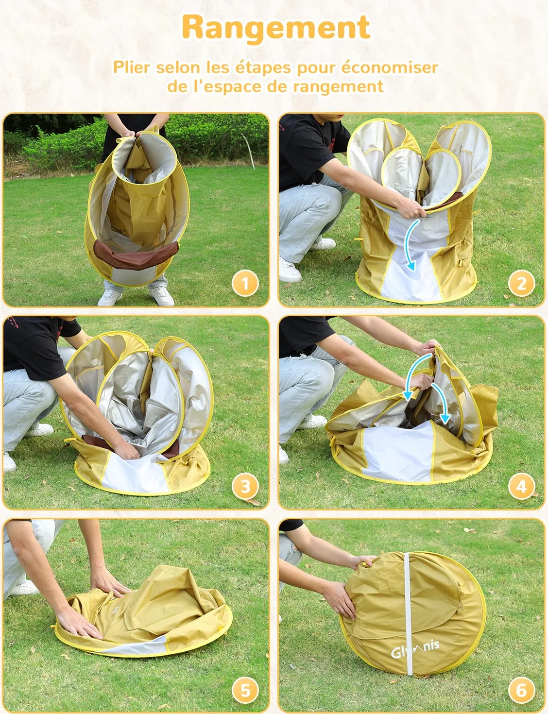 Glymnis Tente Anti UV Bébé, Tente de Plage Pop Up - Anti-UV, Haute Protection Solaire UV 50+, Ventilation - Jaune
