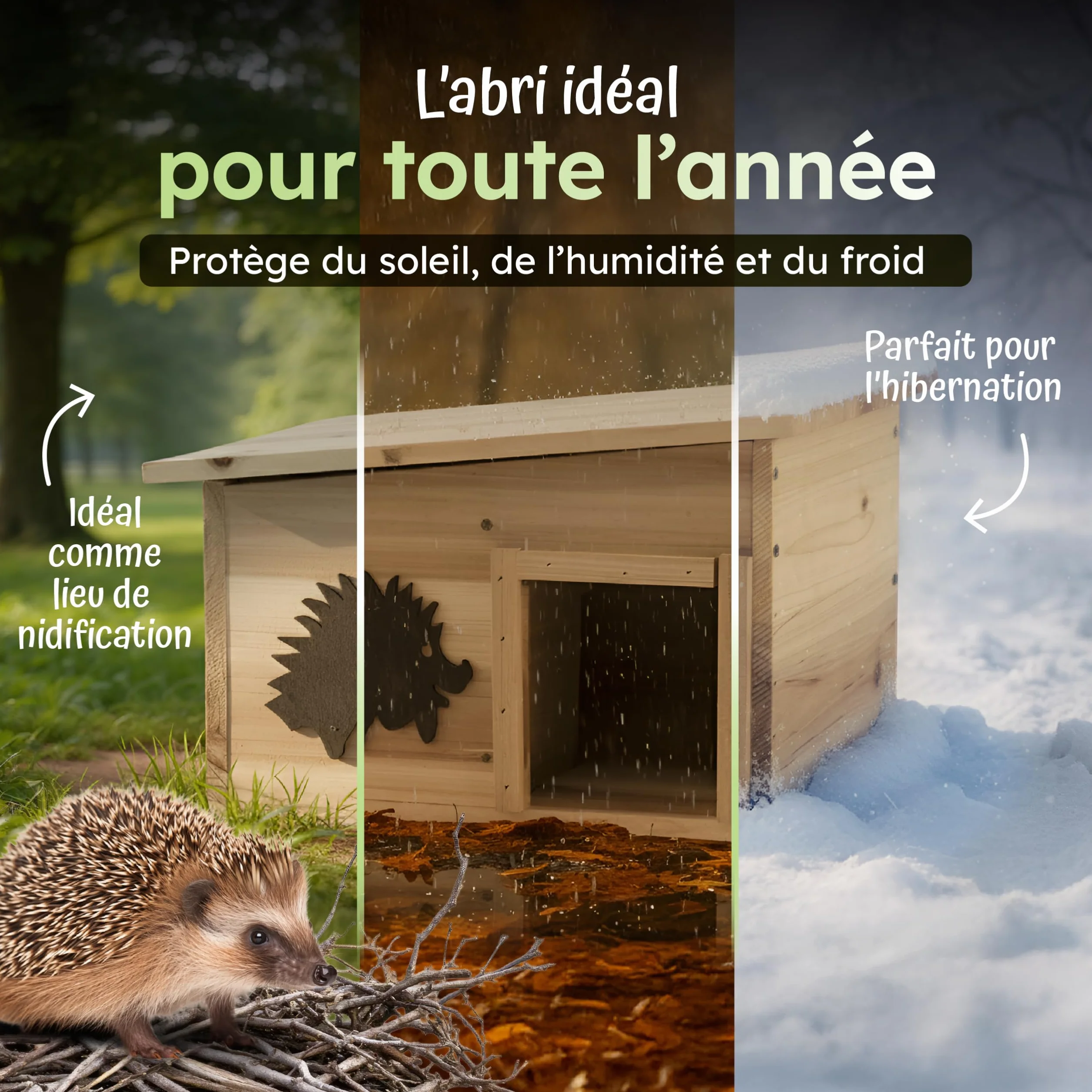 Moorland Cabane Hérisson Bois FSC 32×26 cm Extérieur Fond Toit Amovible Modèle IH7