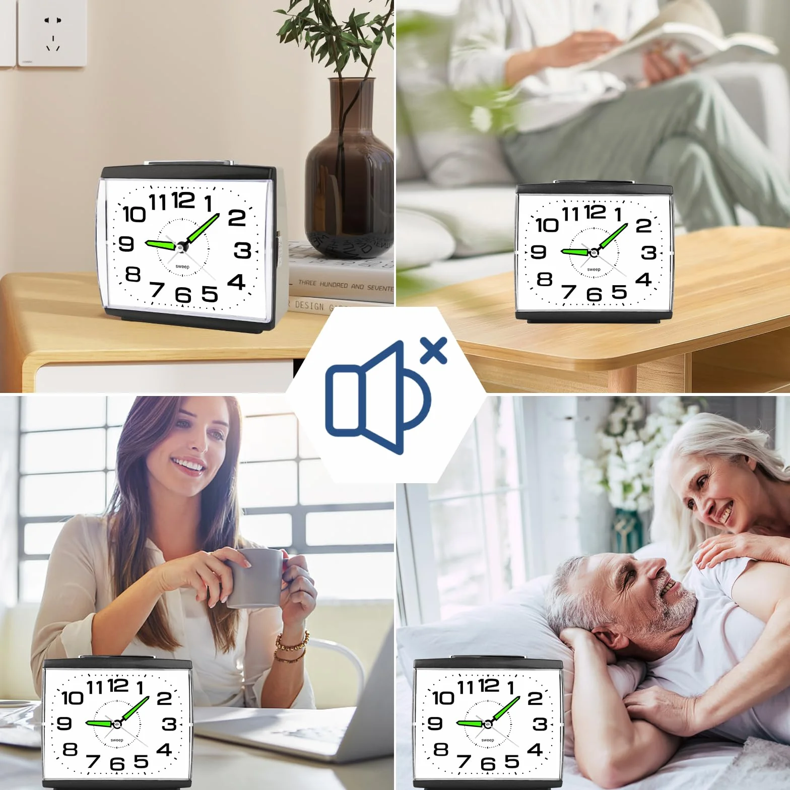 Réveil Matin à Piles Retro Silencieux Grand Cadran Analogique Quartz Alarme Vintage Lumineux Snooze