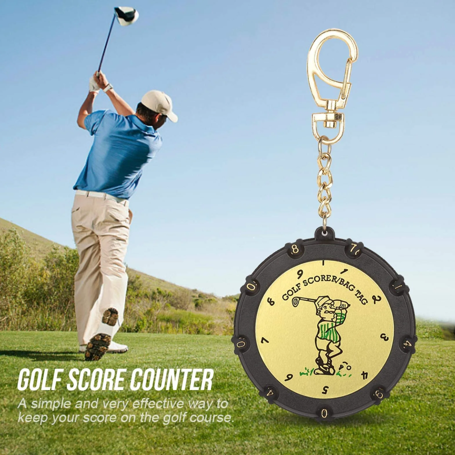 Compteur de score de golf portable 18 trous avec Numbers Wheels Gardien des scores porte-clés