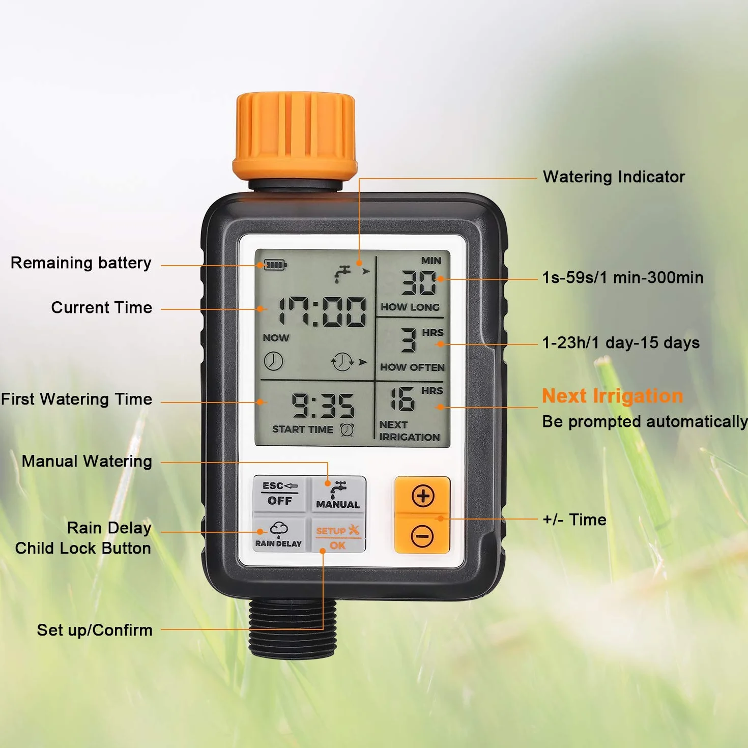 Johgee Minuterie Arrosage Automatique Jardin Programmateur Extérieur avec Grand Écran LCD