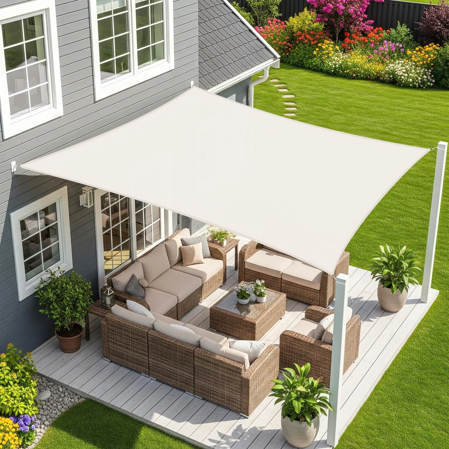Sunnylaxx Voile d’ombrage Rectangulaire 3x4m Crème Imperméable Protection UV 95% pour Jardin Terrasse