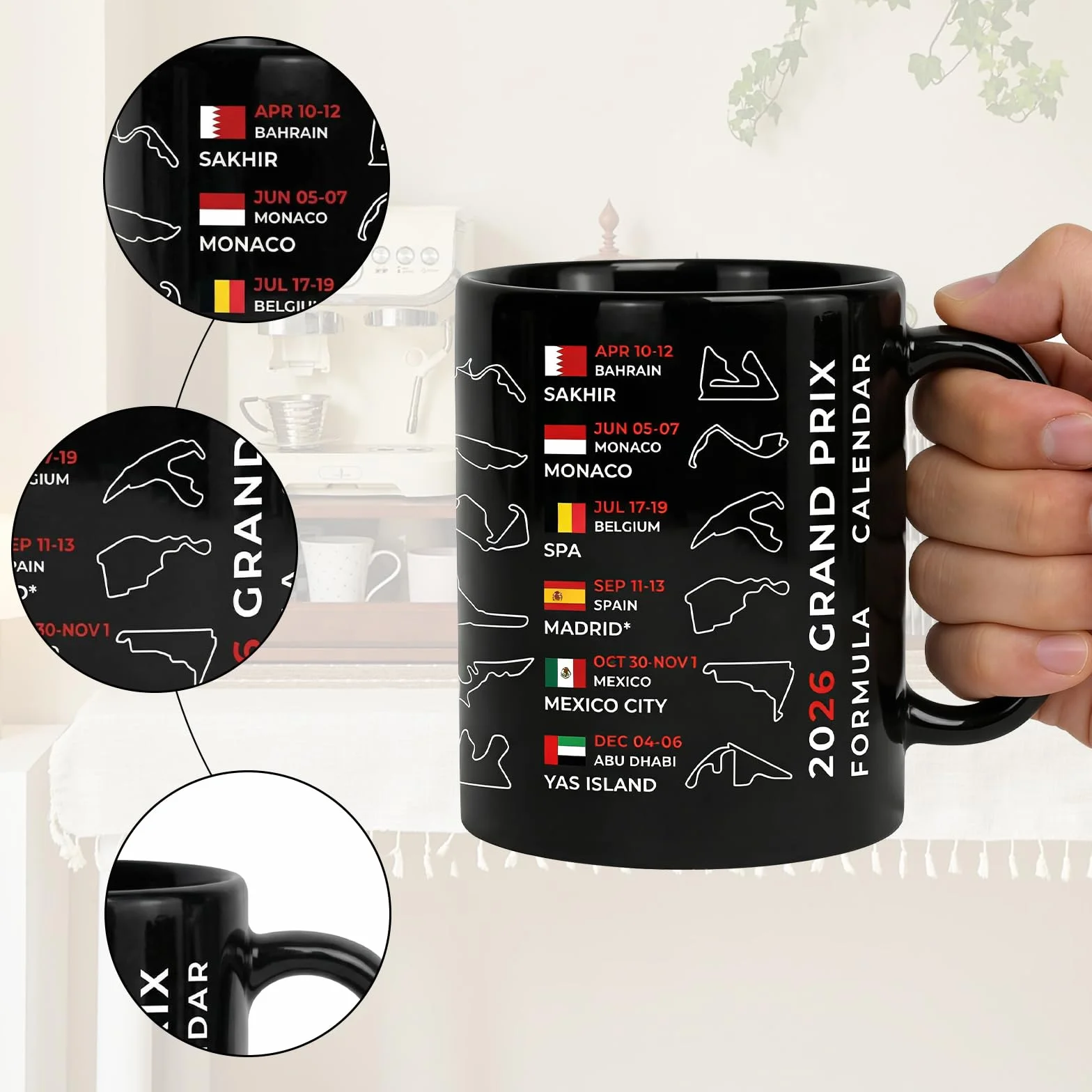 Tasse calendrier 2026 circuit de course F1 - Tasse en céramique - Cadeau fan