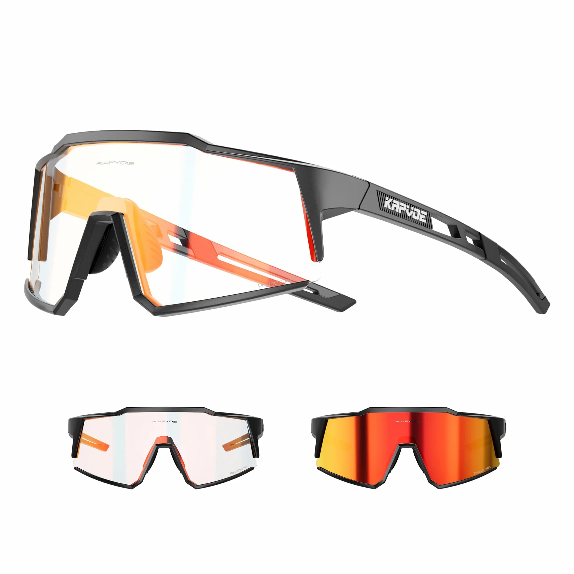 KAPVOE Lunette de Cyclisme Photochromique Homme Femme Tr90 Cadre Lunette Vélo VTT Anti-UV400 Lunette de Soleil Pour Vélo Pêche Course Conduite Pêche Ski