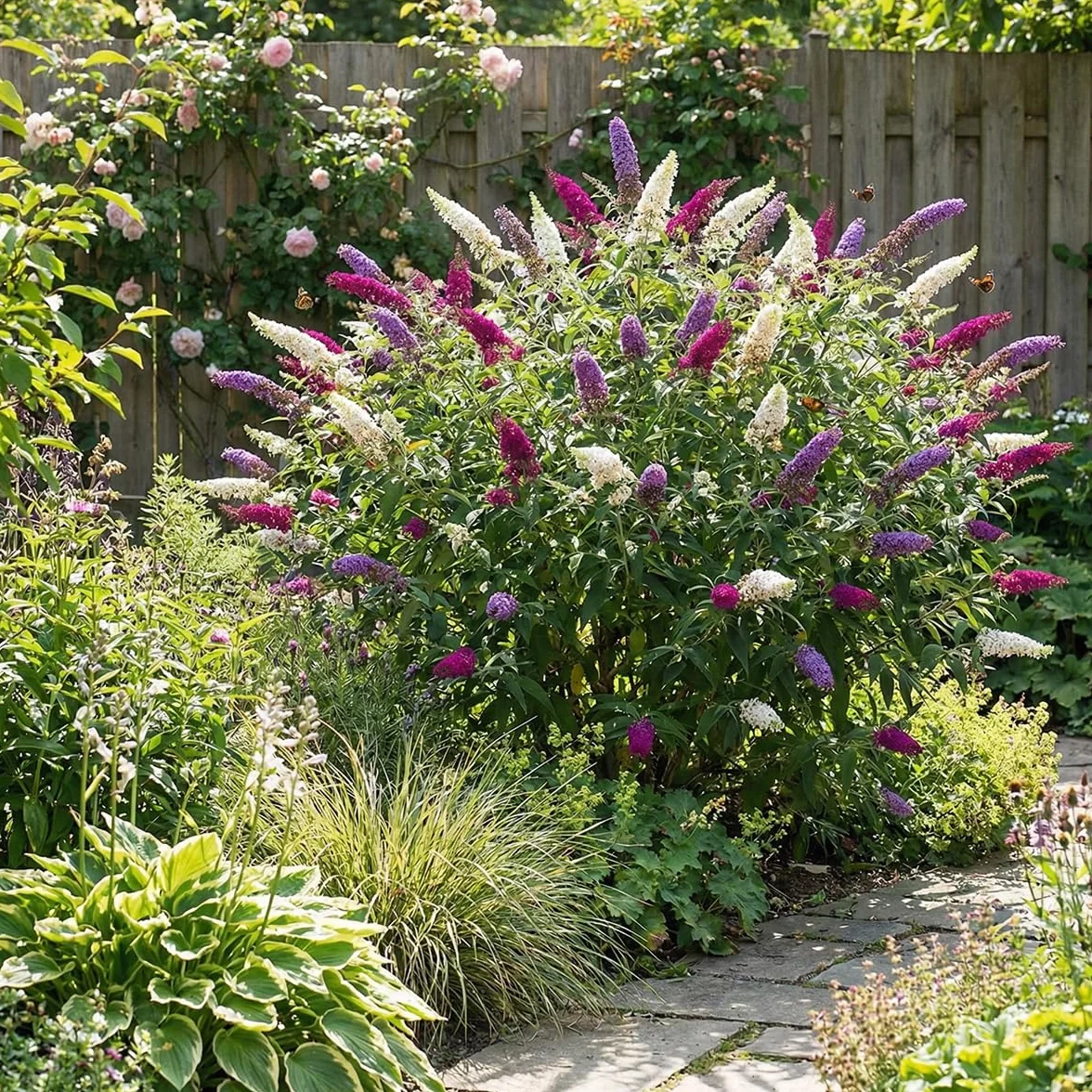 Bloomique Buddleja Davidii Tricolor Lot de 2 Arbre aux papillons Plante de Jardin Rustique Hauteur 30-40 cm Pot 17 cm