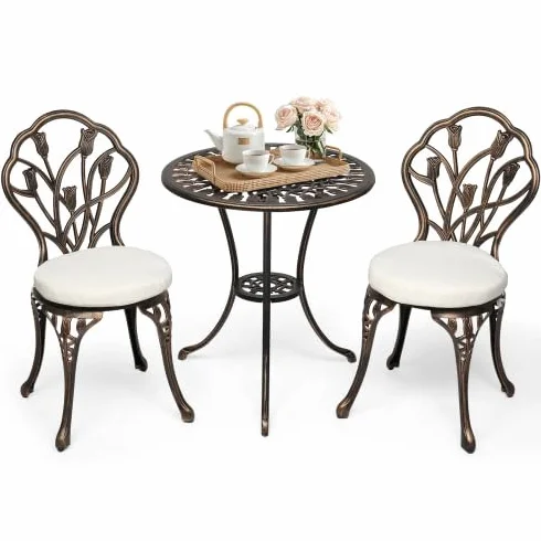 Bonnlo Ensemble Salon de Jardin 3 pièces en Aluminium avec Motif de Tulipes, Bronze