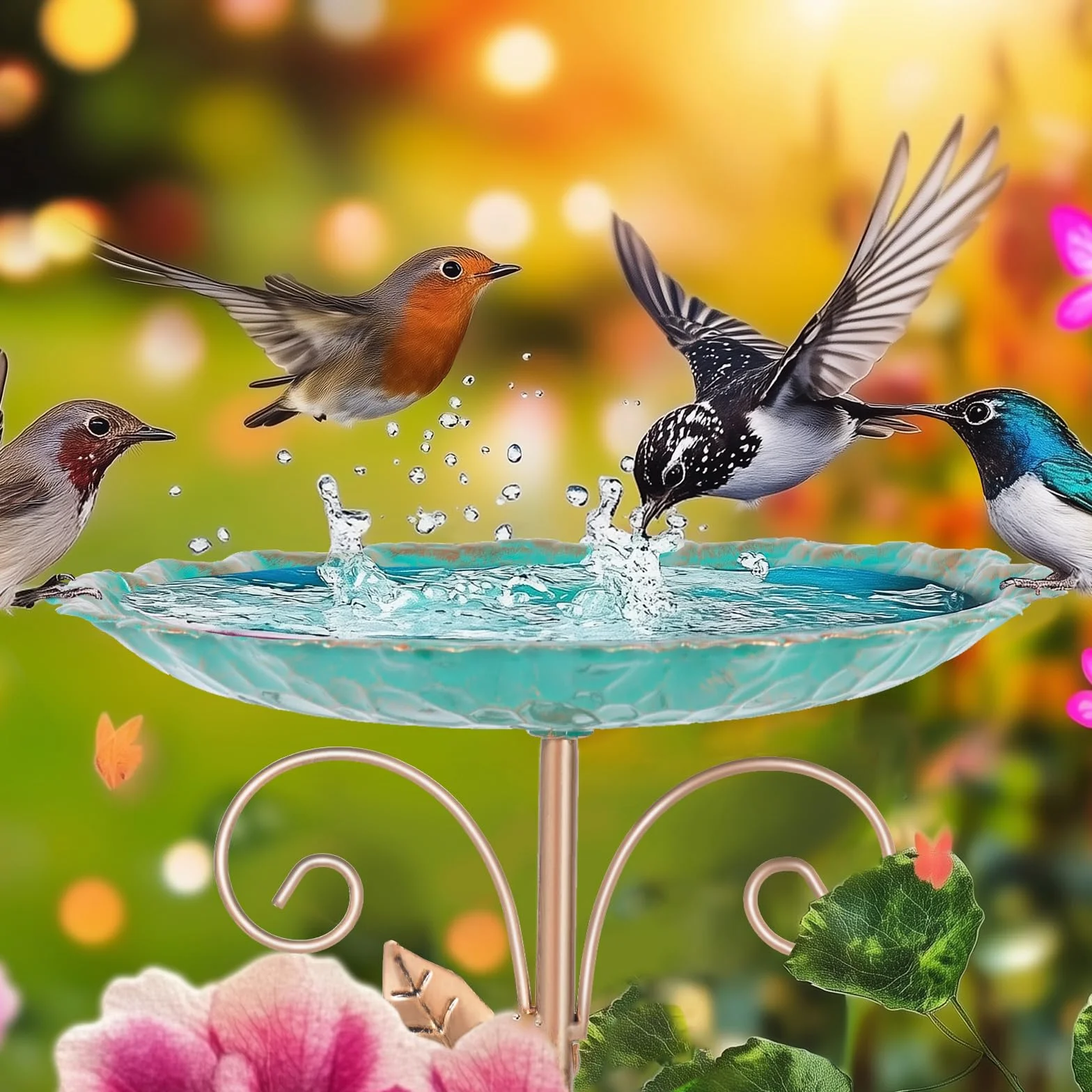 Todeco Bain d'oiseaux extérieur en fonte avec pied et pieu acier