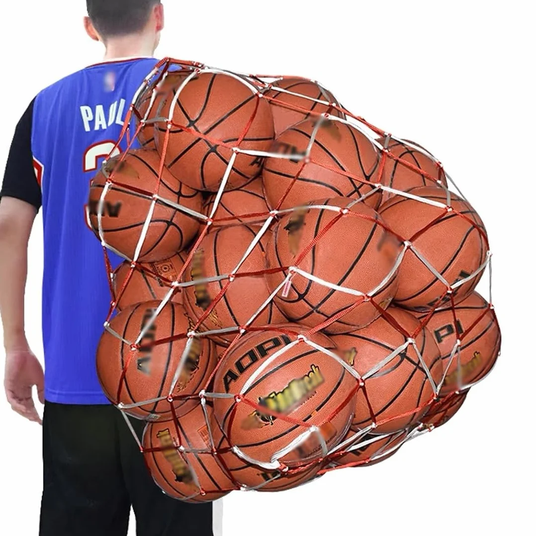 Sac à Ballons de Foot, Grand Capacité Sac de Ballon en Filet avec Cordon de Serrage Bandoulière, Grand Sac en Filet de Football Robuste pour Rugby Volley-Ball