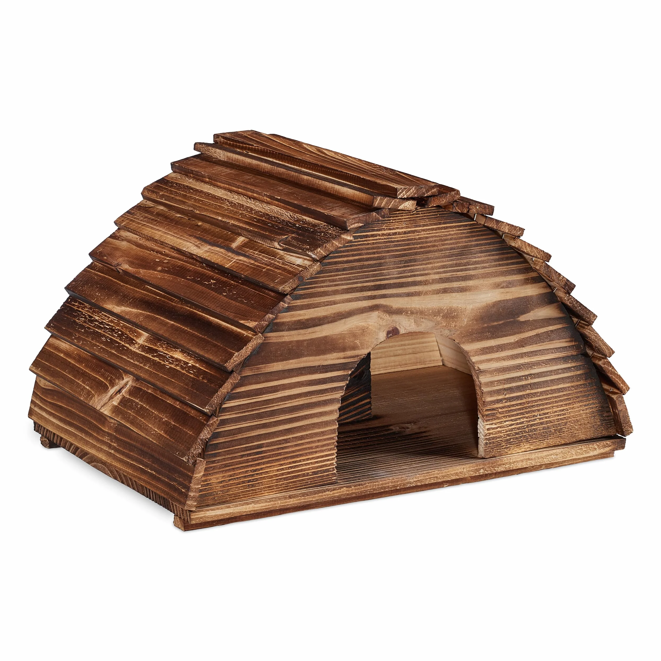Relaxdays Maison à hérisson Bois flambé avec Fond 25 x 40 x 30 cm Marron