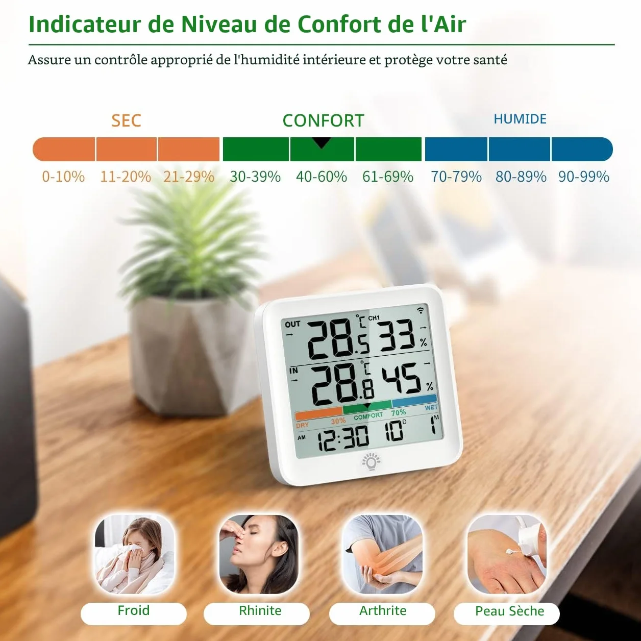 VOCOO thermomètre intérieur extérieur sans fil hygromètre numérique LCD température humidité avec capteur mémoire Min/Max ℃/℉ indicateur confort air rétroéclairage