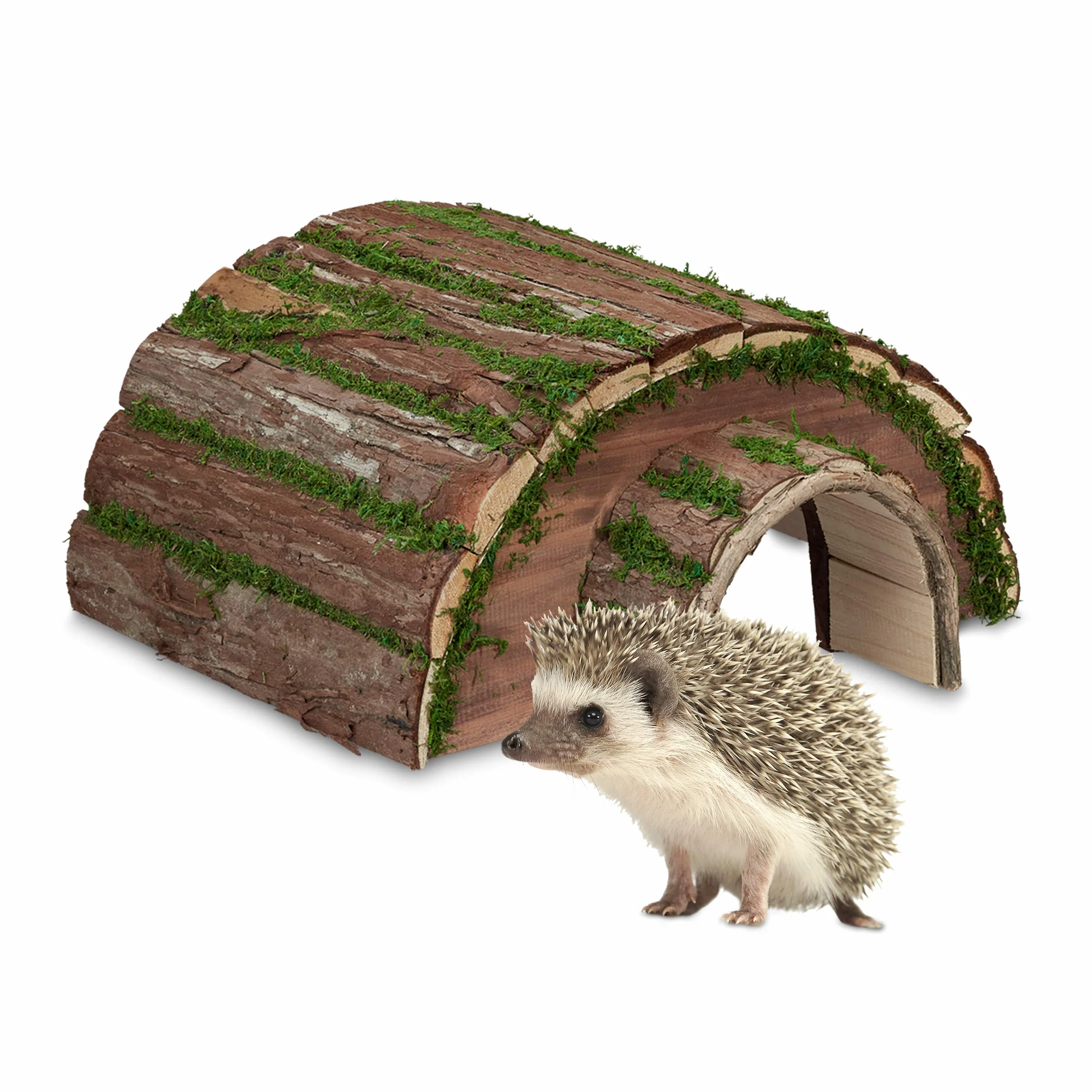 Relaxdays Abri pour hérisson Bois Mousse Hibernation Jardin résistant intempéries 20x40x42 cm Nature