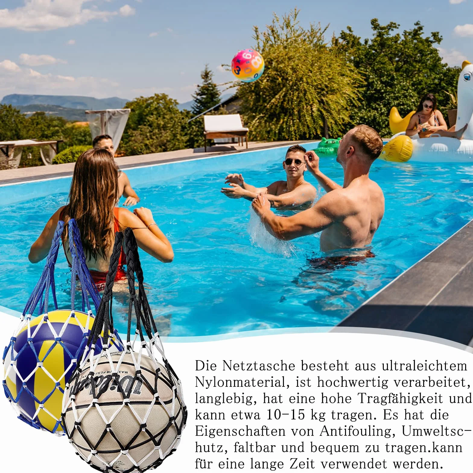 HENGBIRD Lot de 2 Filets de Balle Portables, Sac Filet de Ballon, Filet à Balles, Sac en Filet de Nylon, Filets de Balle pour Le Football Basketball Rugby Réutilisable