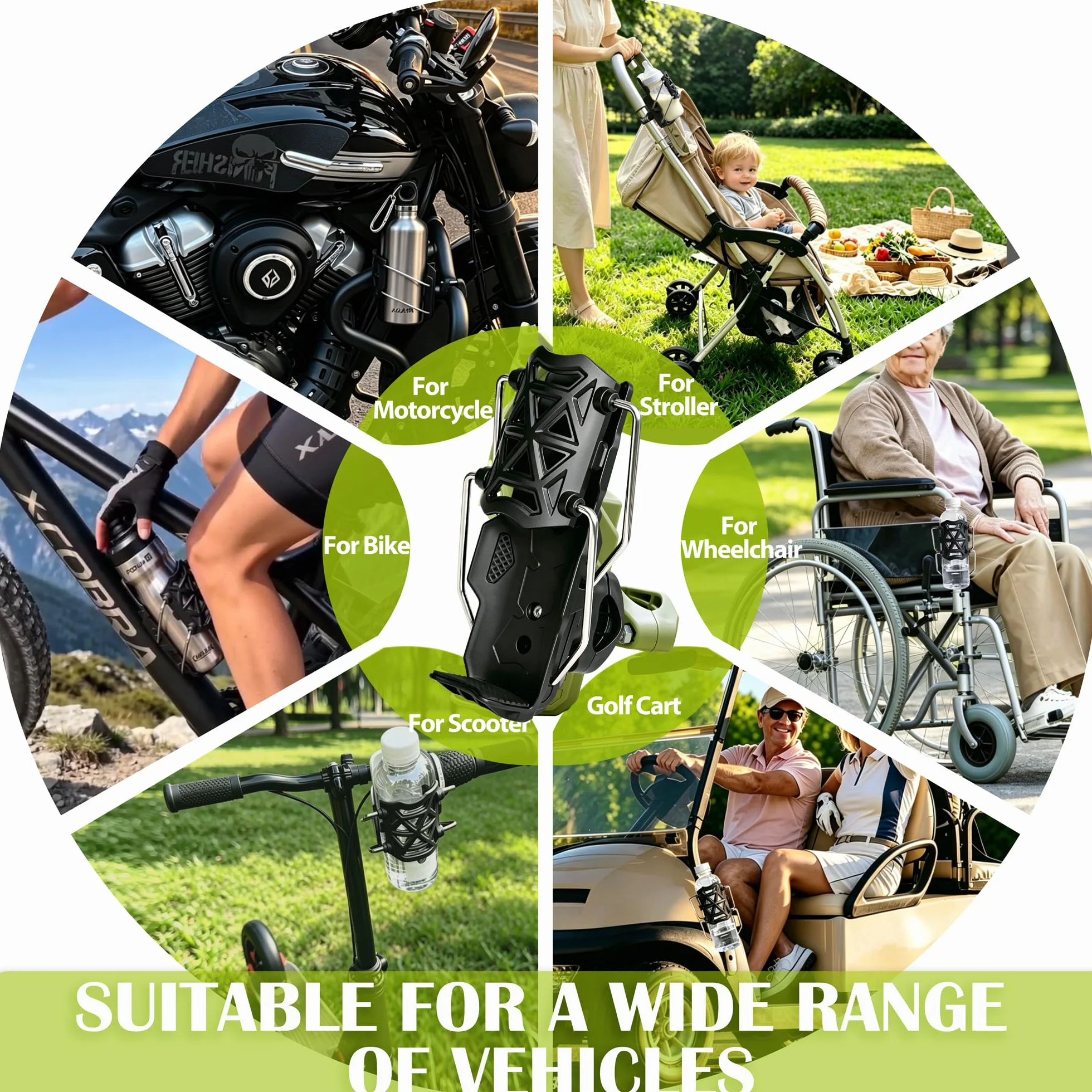Porte-Gobelet Vélo Moto Universel, Rotatif 360°, Antichoc & Résistant aux Chocs, pour VAE Scooter Quad Bateau, Support Réglable de Guidon (Noir)
