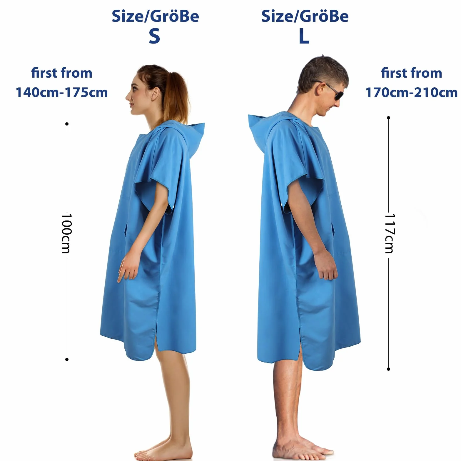 KUOGAS Poncho de Serviette, Poncho de Douche à Séchage Rapide en Microfibre (Bleu Ciel, Large)