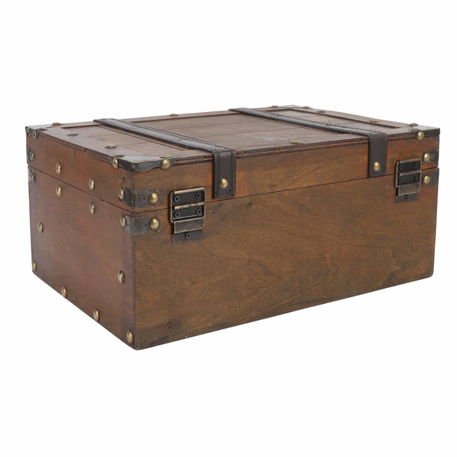 Coffre de Rangement en Bois Rétro Vikye avec 2 Verrous en Bronze, Grand