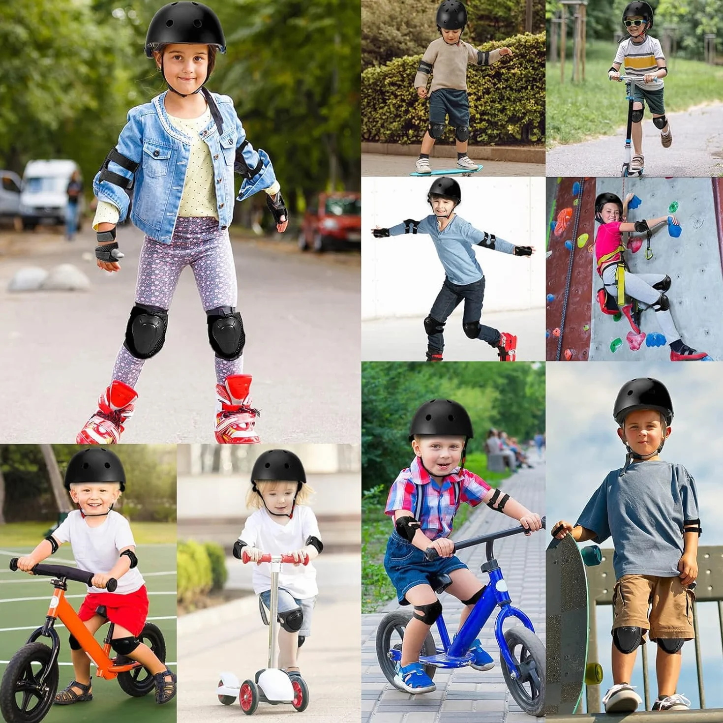 Ensemble casque et coussinets de vélo pour enfants de 3 à 13 ans, équipement de protection réglable pour enfants, coudières, genouillères, pour scooter, cyclisme, skateboard, patinage
