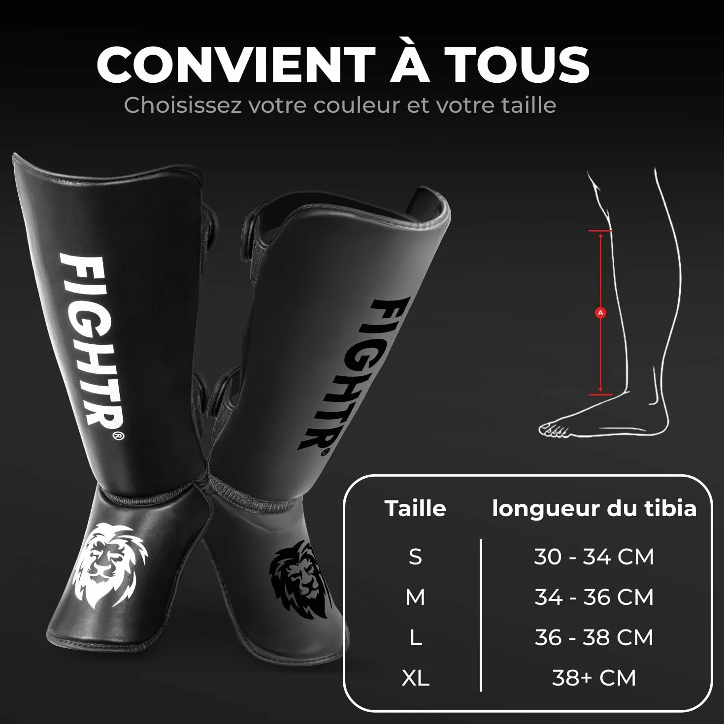 FIGHTR® Protège-Tibias – avec Ajustement Parfait et Rembourrage idéal | Protège-Tibias épais pour Kickboxing, MMA, Muay Thai et Autres Sports de Combat
