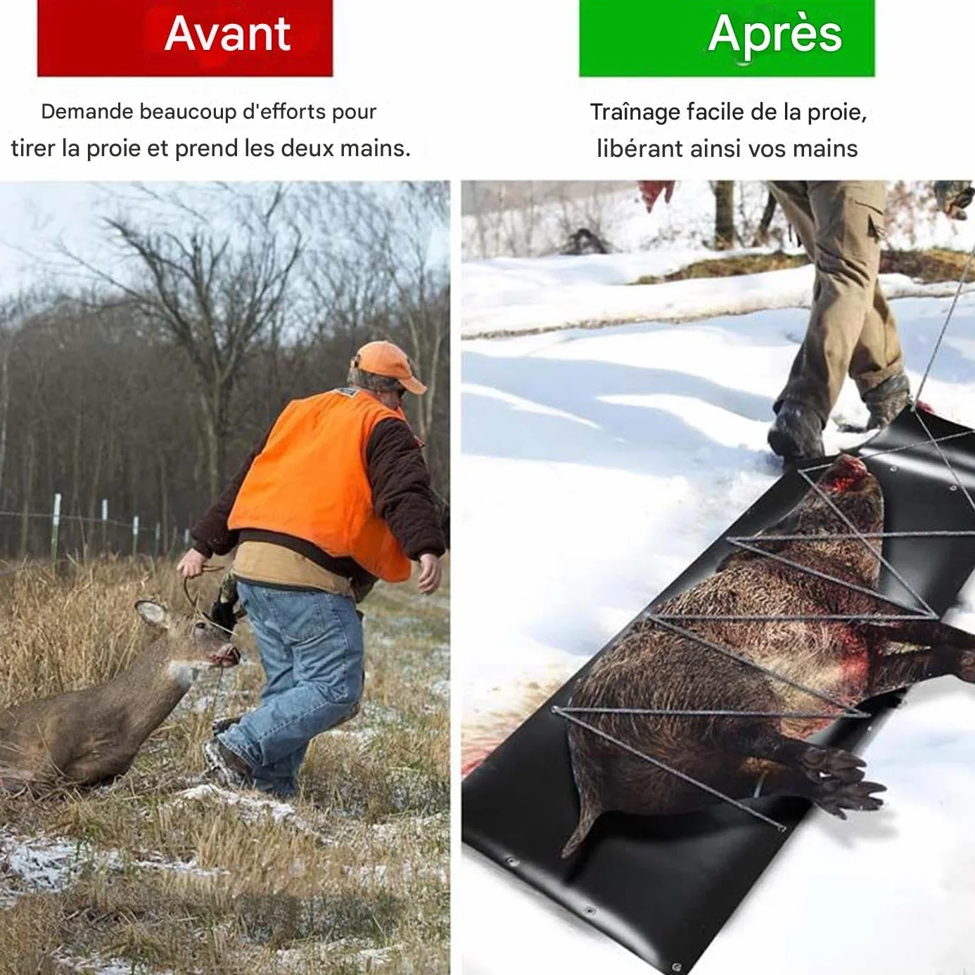 Luge de Chasse | Luge de Chasse Renforcée et Pliable pour Cerf | Équipement De Transport pour Bois De Chauffage Leurrage Neige Trophes Sable Plage Glace Pêche