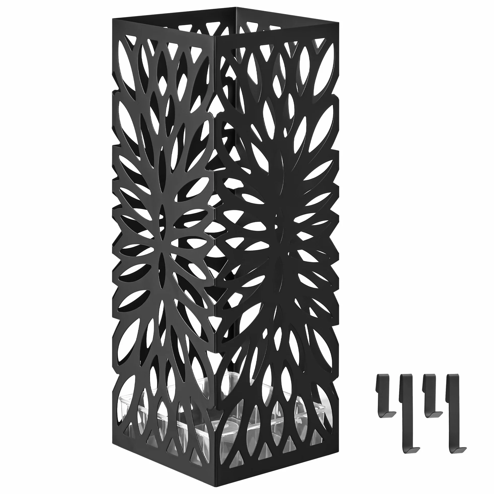 SONGMICS Porte-parapluies Support Carré Acier avec Réceptacle d'Eau Amovible Noir LUC026B33