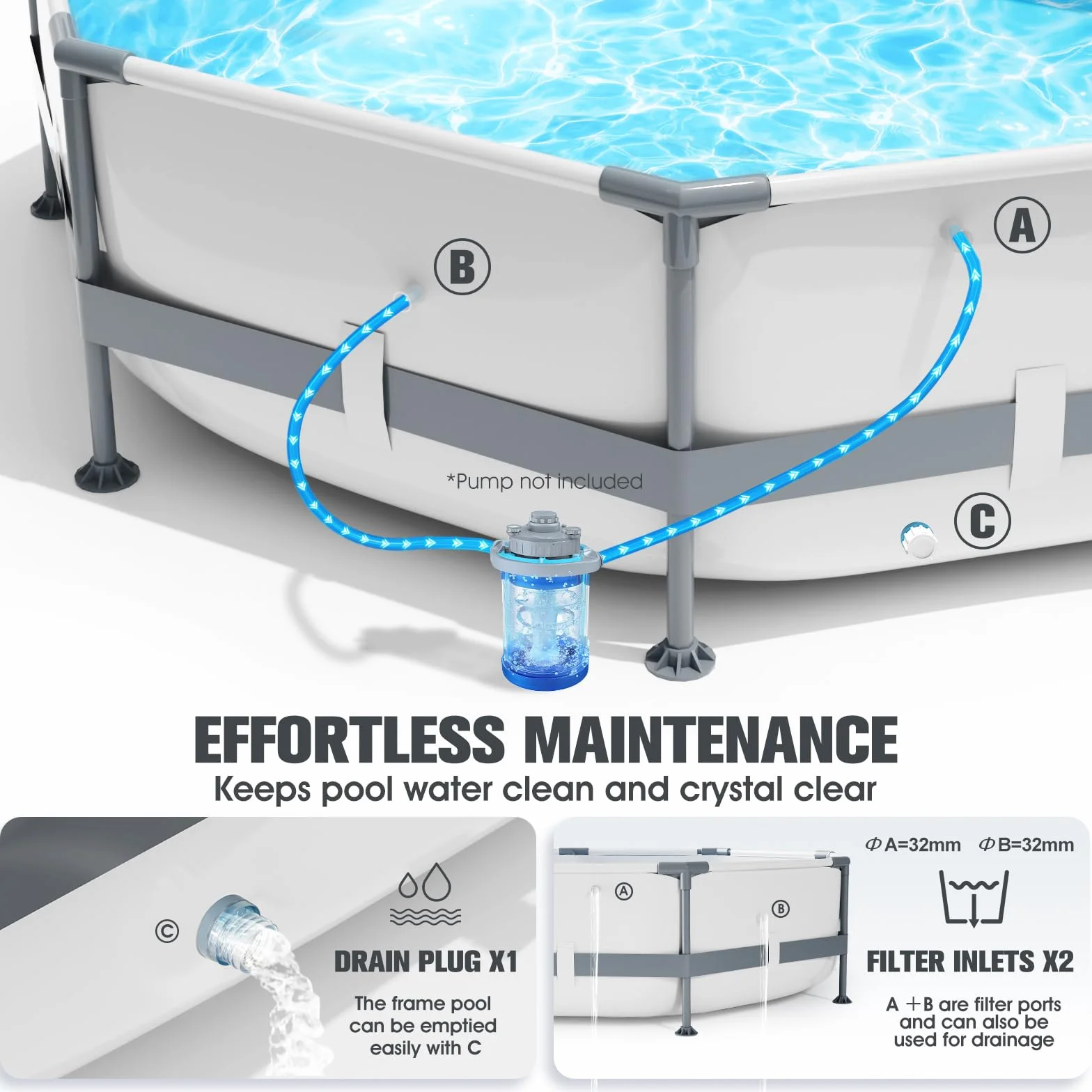 LanOcean Piscine Tubulaire Ronde 300x300x76cm, Piscine Hors Sol avec Matériau Anti-Crevaison